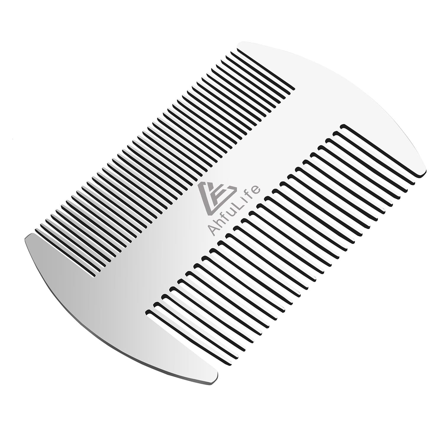 AhfuLife Metal Hair&Beard Comb - ® EDC Credit Card Size Comb Perfect for Wallet and Pocket - Anti-Static Dual Action Beard Comb (Stainless Steel Comb)