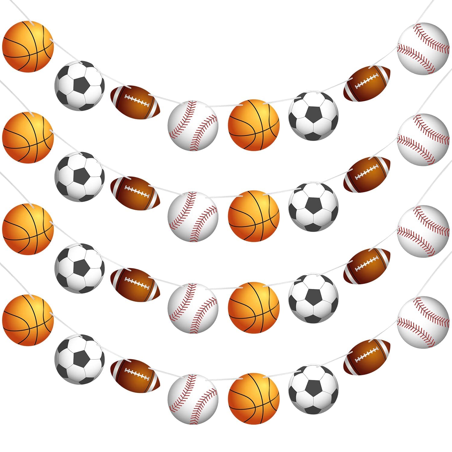 Outus 4 Pcs Sports Theme Banner 78 Inch Basketball Football Baseball Soccer Bunting Hanging Paper Garland for Birthday Baby Shower Sports Theme Party Decorations