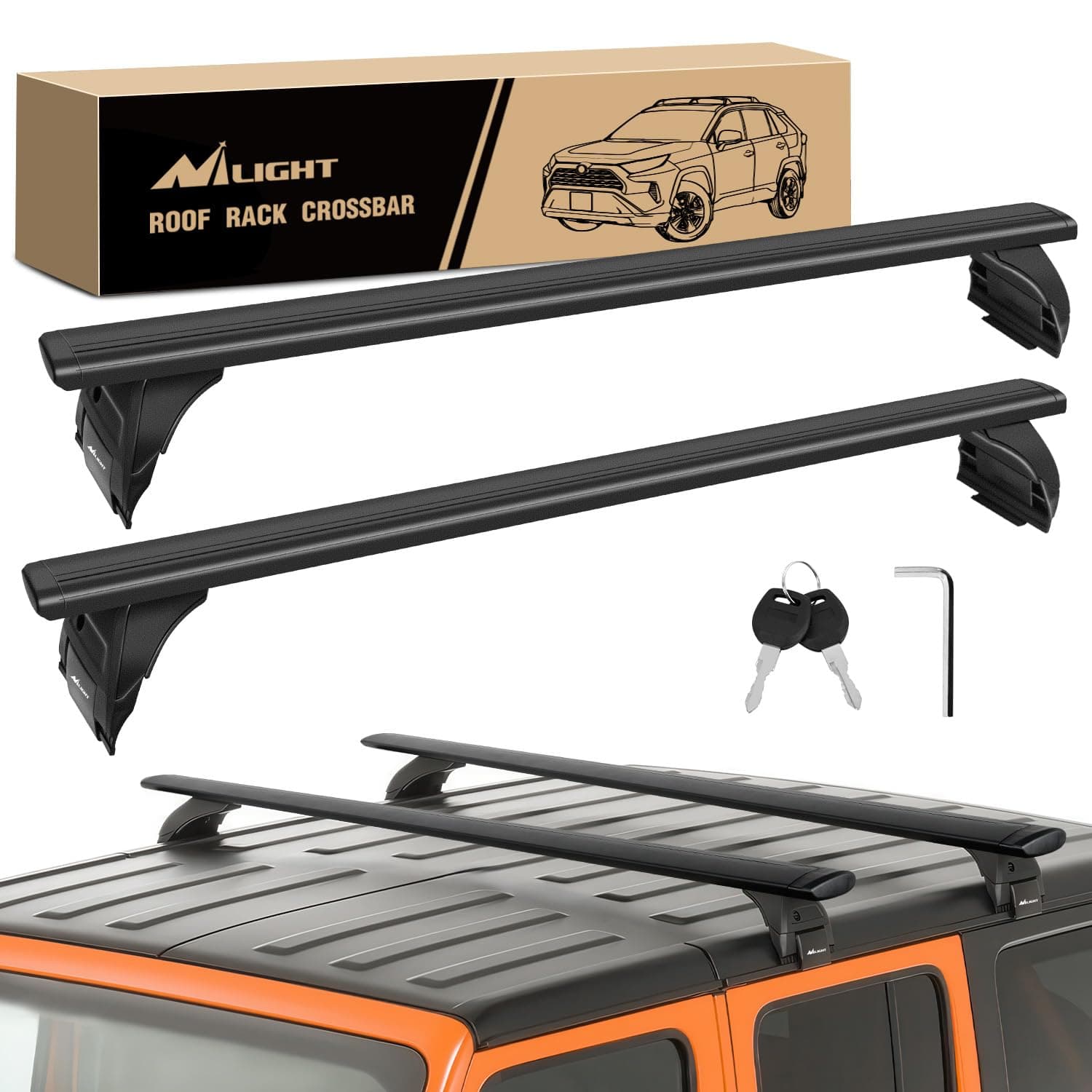 Nilight Roof Rack Cross Bars Fit for Jeep Wrangler 2007-2026 08 09 20 21 22 23 24 25 JK JL Gladiator JT 2&4 Door Aluminum Rail Crossbars with Anti-Theft Lock for Rooftop Cargo Carrier Luggage Box Tent