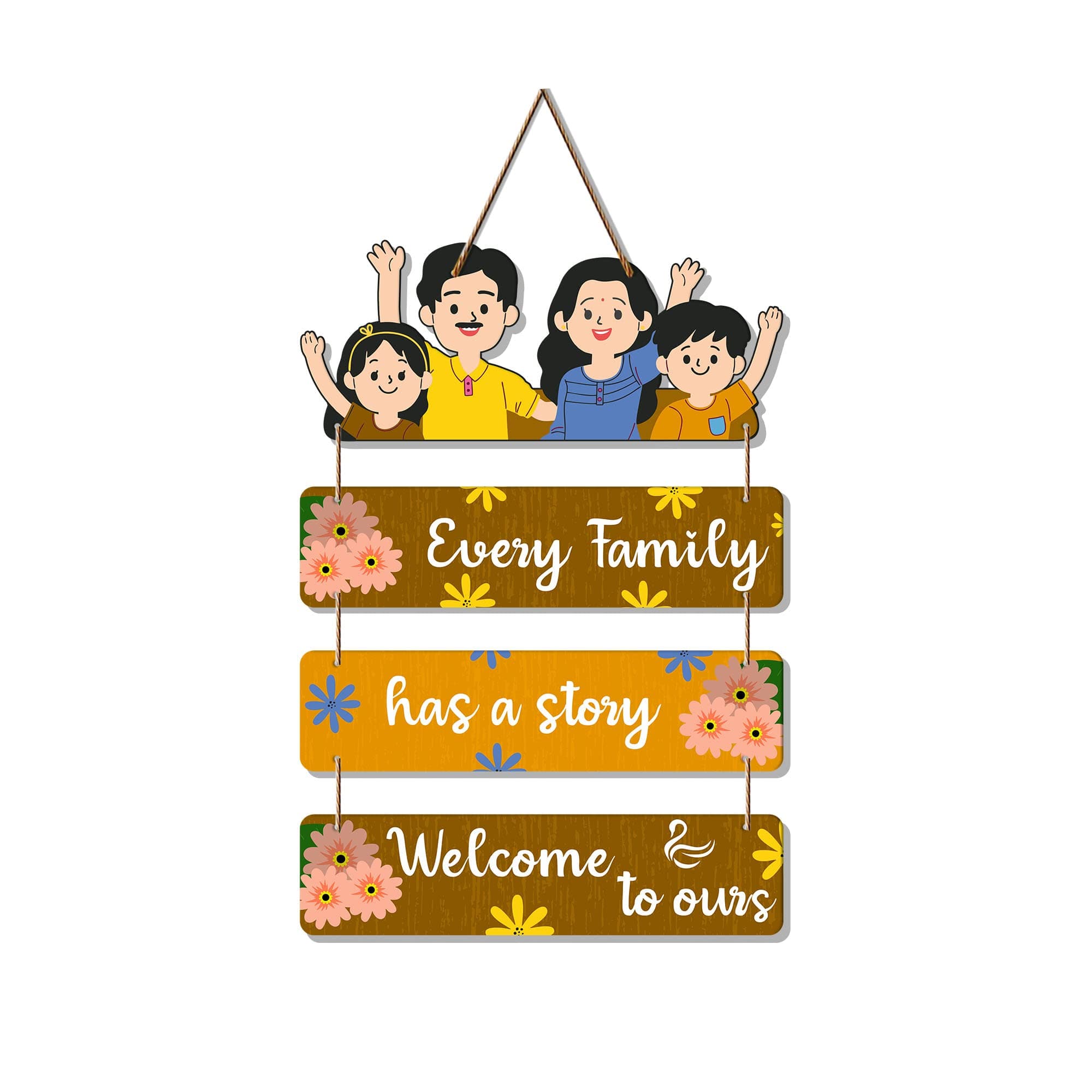 Artvibes Family Quote Decorative Wall Art MDF Wooden Wall Hanger for Living Room | Bedroom | Gift | Wall Hanging for Home Decoration | Art Piece for Room Decor | Wood Art Item (WH_6911N), Set of 4