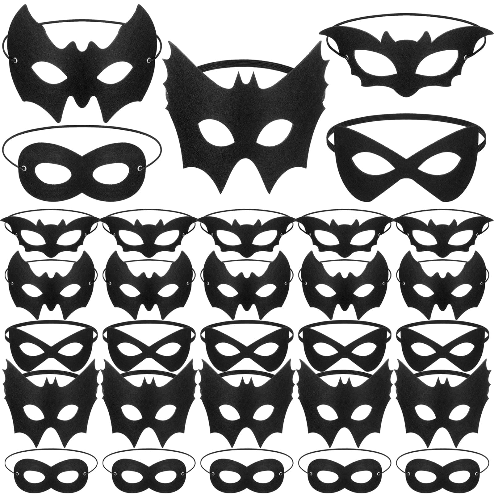 Poen 30 Pcs Halloween Mask Black Mask Costume Bat Eye Mask Felt Cat Mask Half Face Masks for Halloween Carnival Cosplay Dress up Party Accessories, 5 Styles