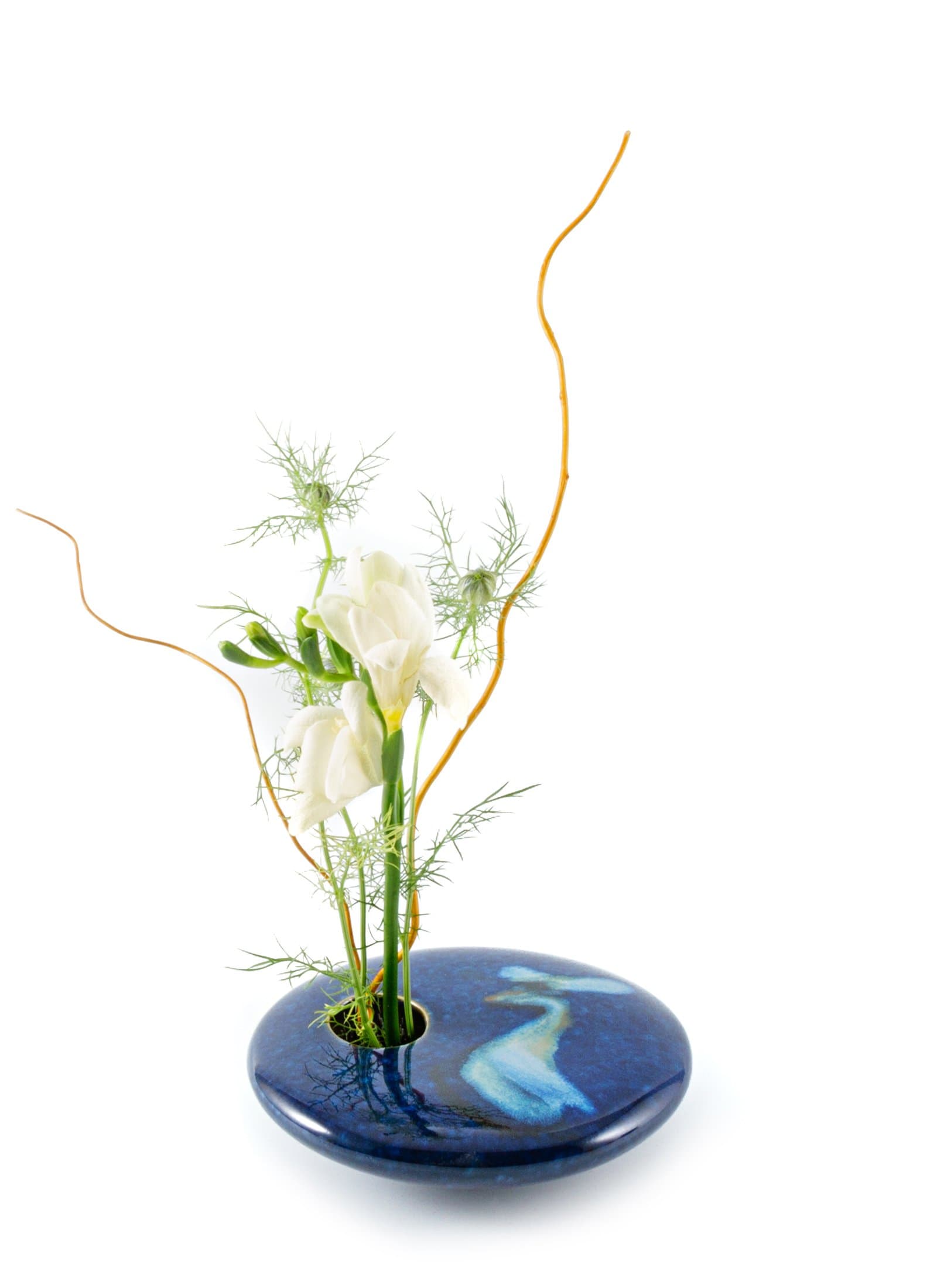 Round Ikebana Flower Vase, Blue Wave