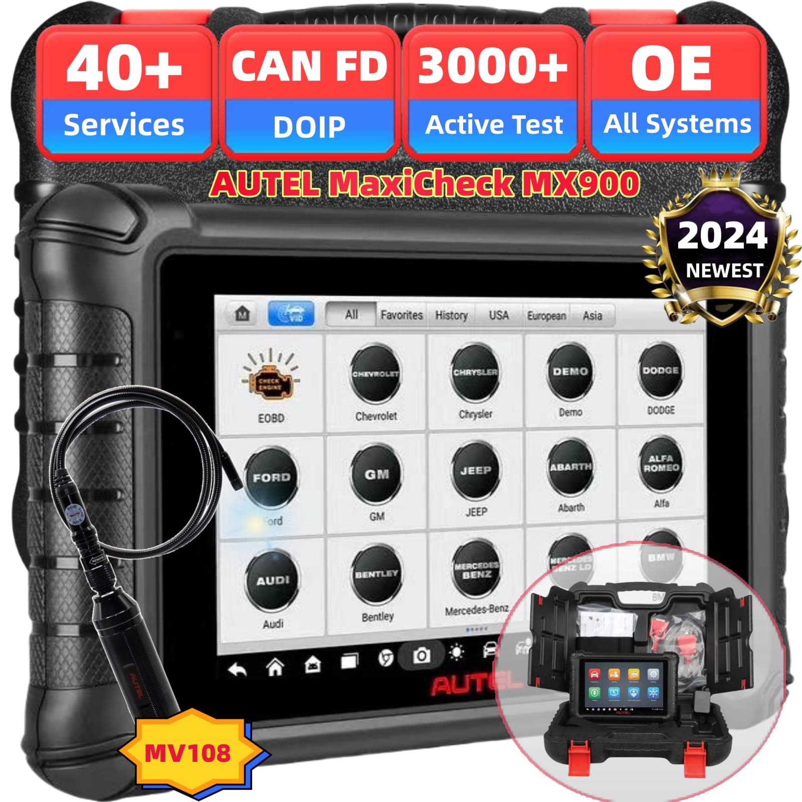 Autel Scanner MaxiCheck MX900, with MV108 (Worth $49), 2024 Full Bidirectional Scan Tool Upgraded MX808 MK808S, CAN FD & DoIP,OE All Systems Scan 2.0, 40+Service, FCA Auto auth, 3000+ Active Test