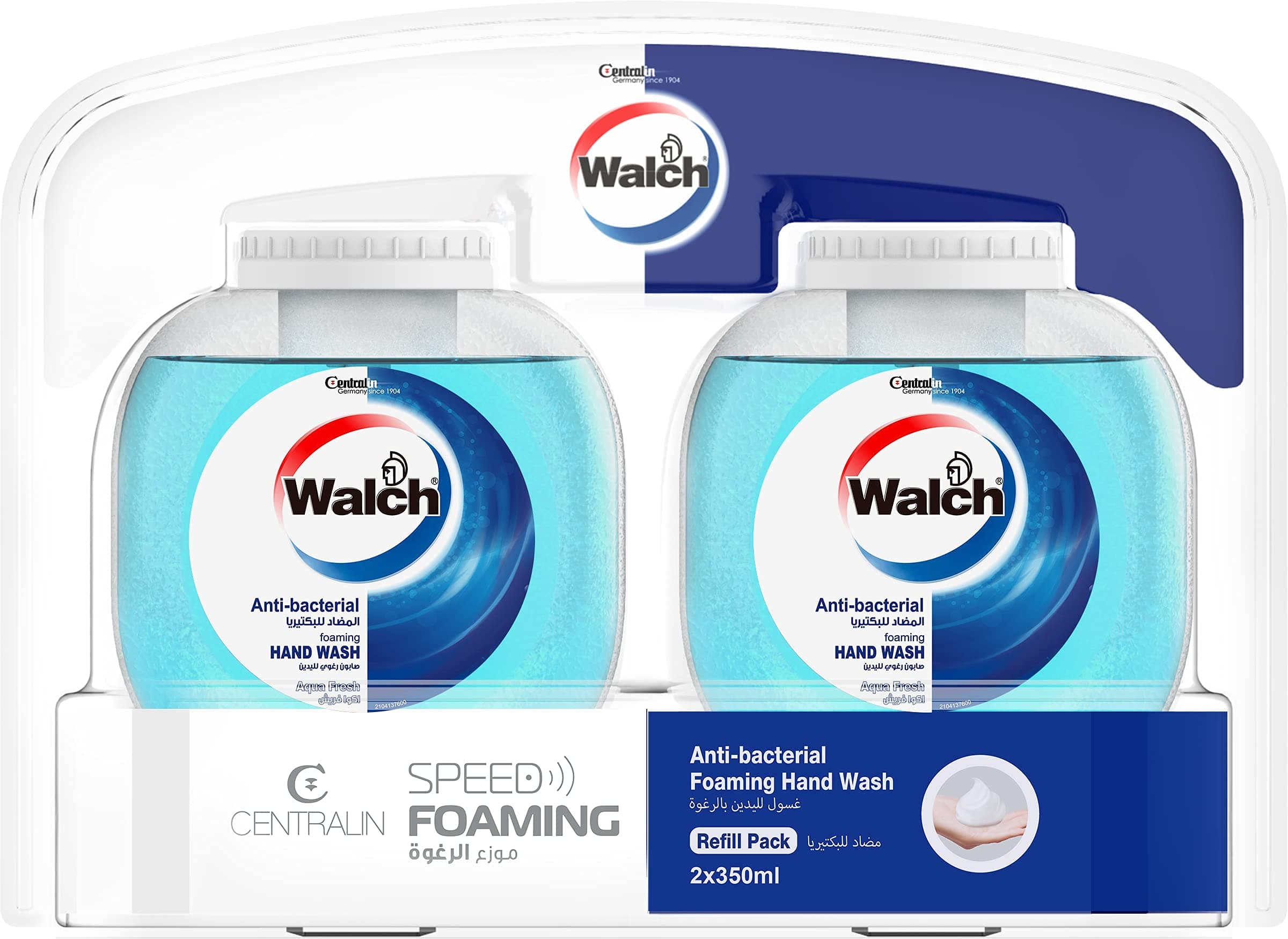 Walch Anti-Bacterial Foaming Handwash, 99.9% Antibacterial, Aquafresh Fragrance-Refill pack for Dispenser-Twin Pack-350ml*2