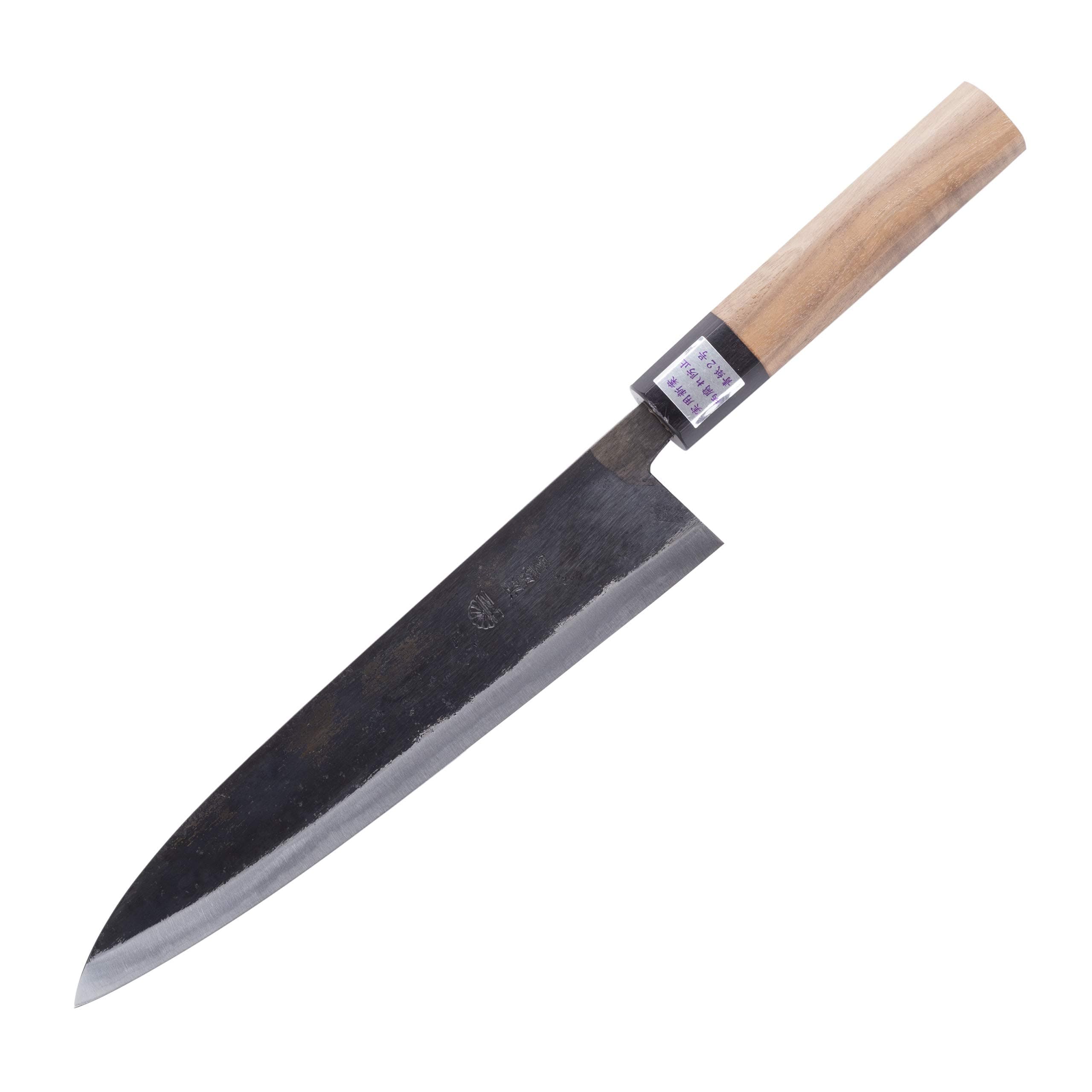Gyuto japanese chef's knife, professional kitchen knife traditional hand-forged, walnut handle handmade, Chef's knife from Japan with case, Aogami II steel Blade: 9,44 inch long