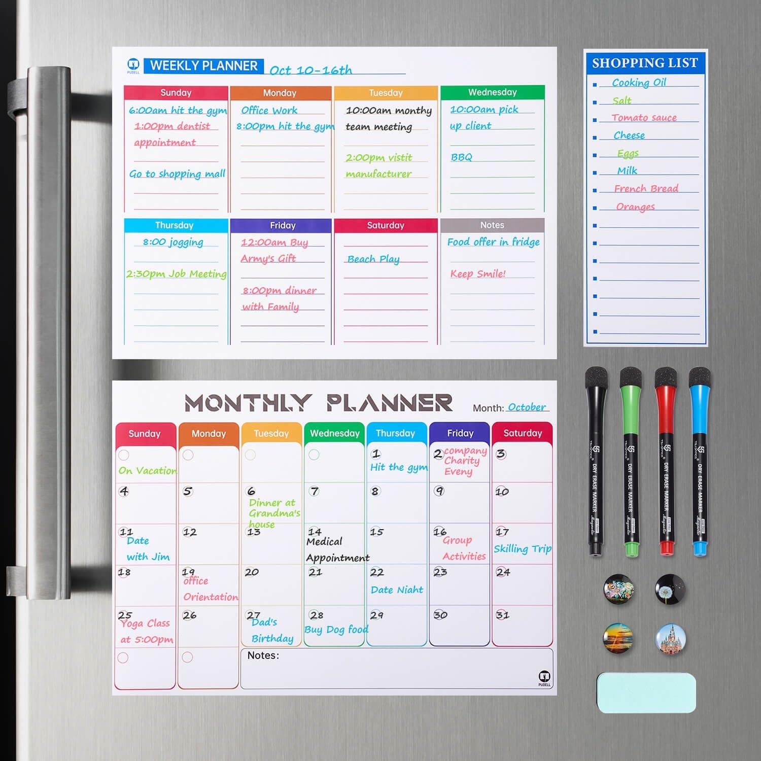 Pubell White Board Calendar Dry Erase-Monthly Calendar Whiteboard For Fridge,Weekly Magnetic Calendar For Refrigerator,Grocery List Magnet Pad For Family Planner Kitchen Schedule Board