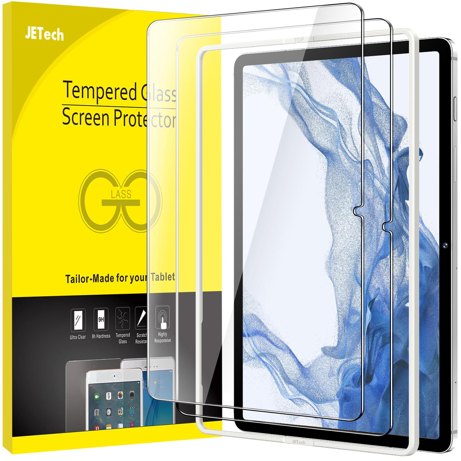 JETech Screen Protector for Samsung Galaxy Tab S8 Plus 2022 / Tab S7 FE 2021 / Tab S7 Plus 2020 12.4-Inch with Easy Installation Frame, Tempered Glass Film, HD Clear, 2-Pack