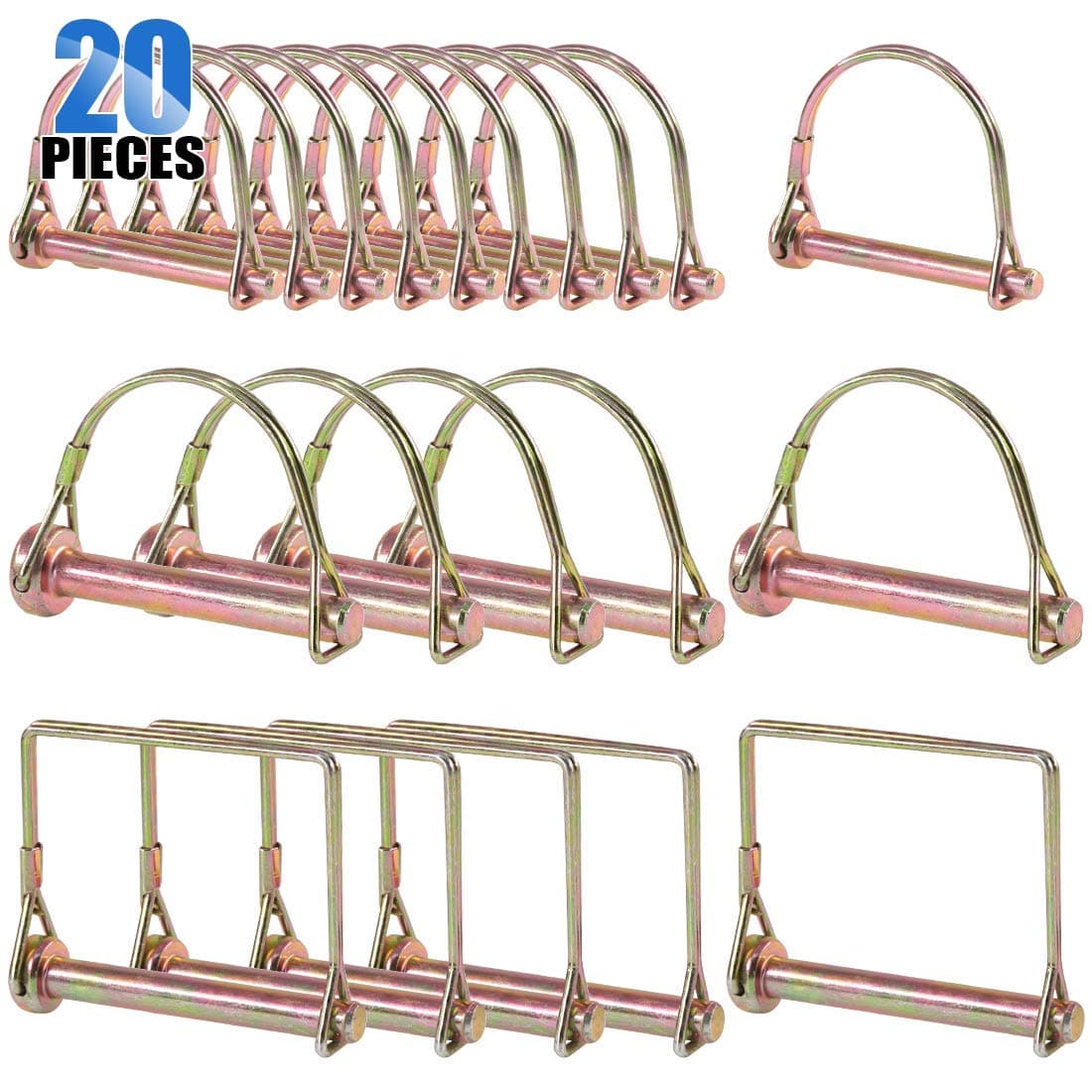 Glarks 20Pcs Heavy Duty PTO Pin Assortment Kit for Farm Trailers Wagons Lawn Garden
