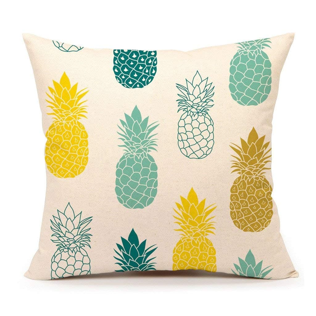4TH Emotion Pineapples Throw Pillow Cover Summer Beach Decor Cushion Case Decorative for Sofa Couch 18" x 18" Inch Linen(Blue Yellow)