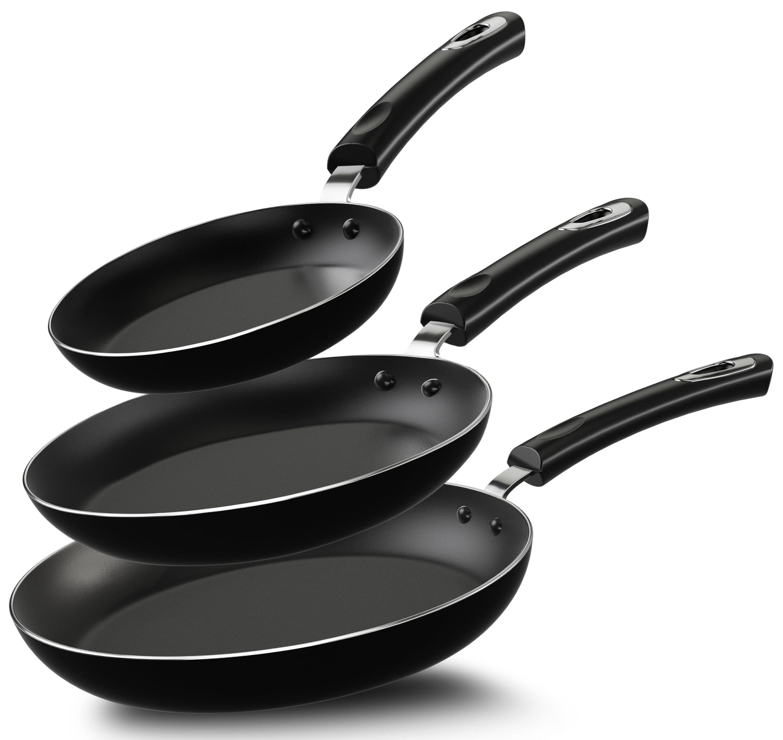Induction Hob Pan Sets Non Stick, 3 Pcs Fryingpans, Professional Chefs Kitchen Cookware, 20cm, 24cm, and 28cm (Black, 1 Pack of 3)