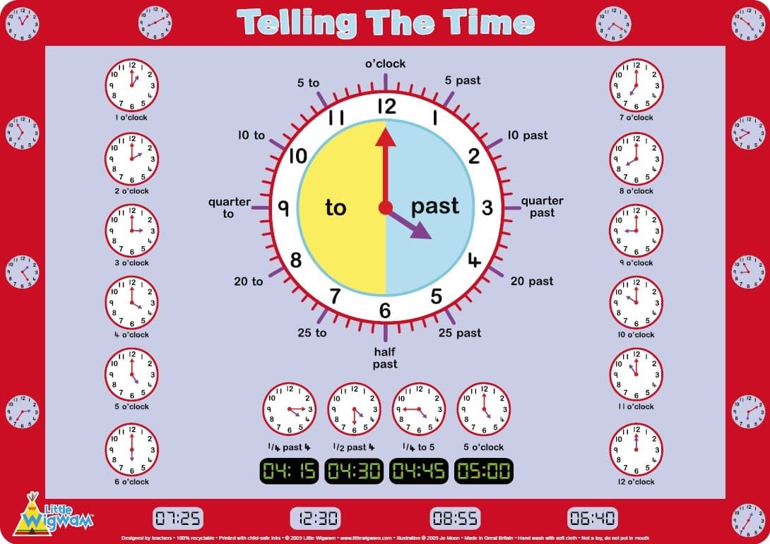 Little Wigwam Telling The Time Placemat Multicolour