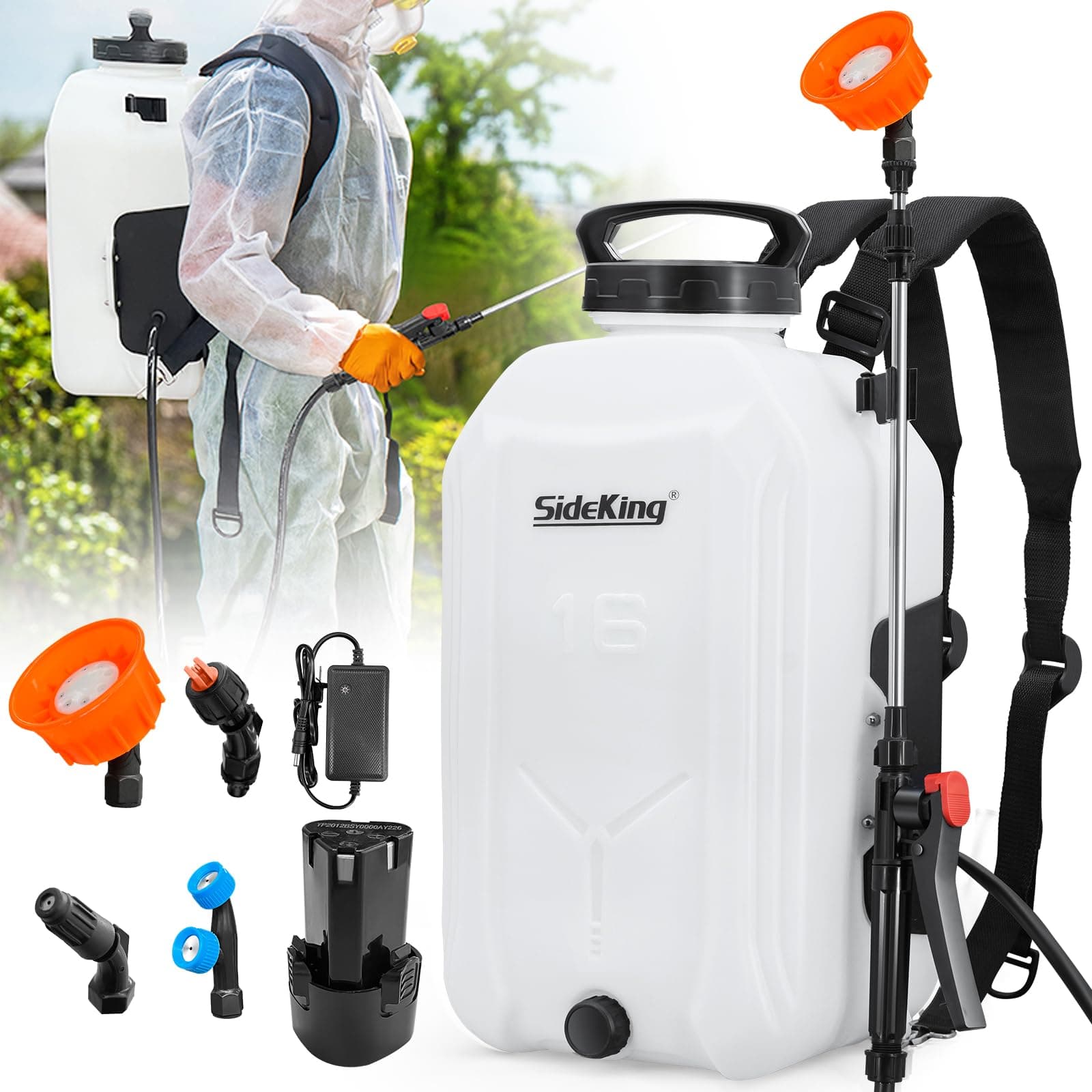Battery Powered Backpack Sprayer 4 Gallon, Powerful Electric Garden Sprayer with 12V Rechargeable Battery, Telescopic Wand with Trigger-Lock and 4 Mist Nozzles (Charger Included)