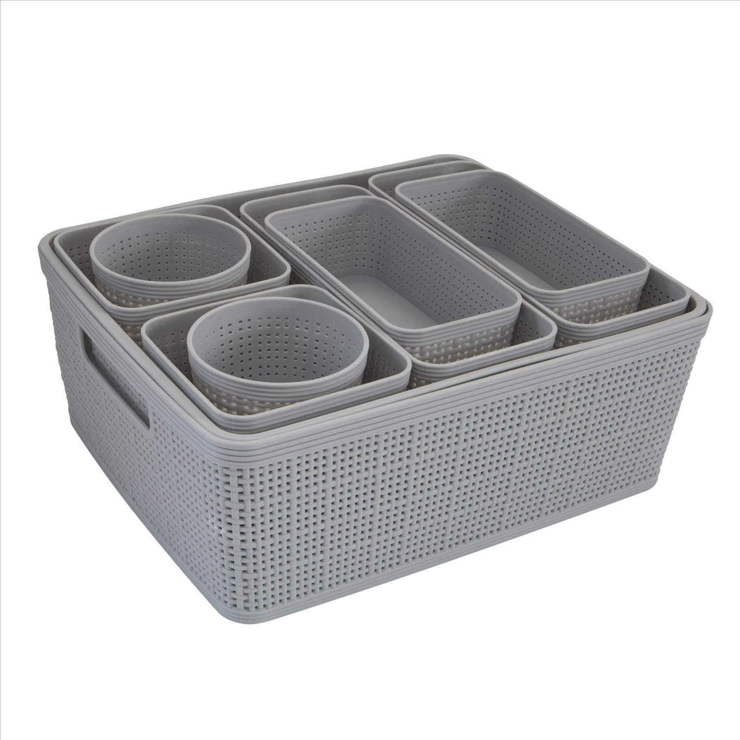 Simplify Grey, 10 Pack Organizing Set, Different Sizes for Multiple Needs. for Offices, Desks, Dorms, Small Items, Accessories, Vanity, Bathrooms. Storage Baskets, Bins, Boxes