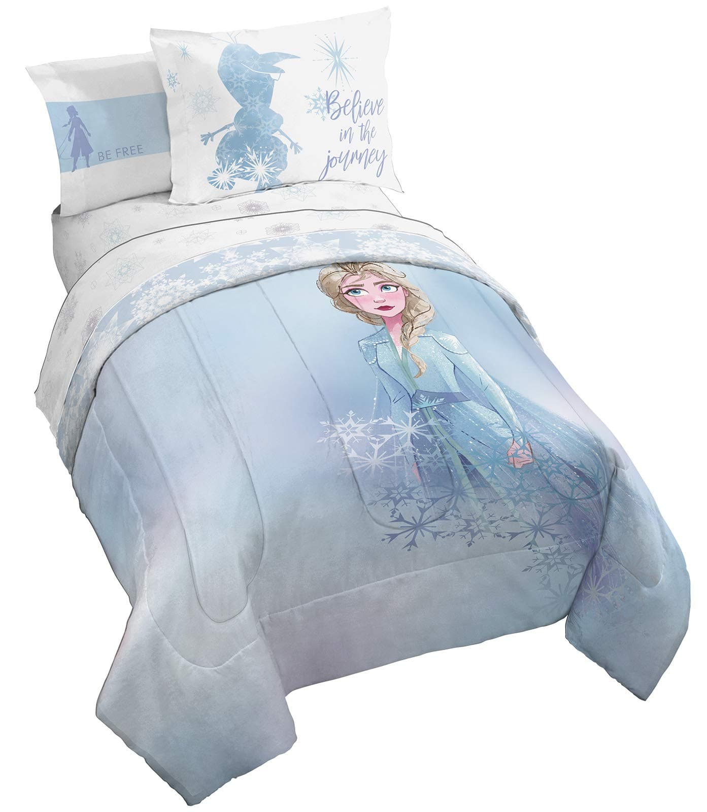 Jay Franco Disney Frozen 2 Elsa Color Block 7 Piece Queen Bed Set - Includes Reversible Comforter & Sheet Set Bedding - Super Soft Fade Resistant Microfiber (Official Disney Product)