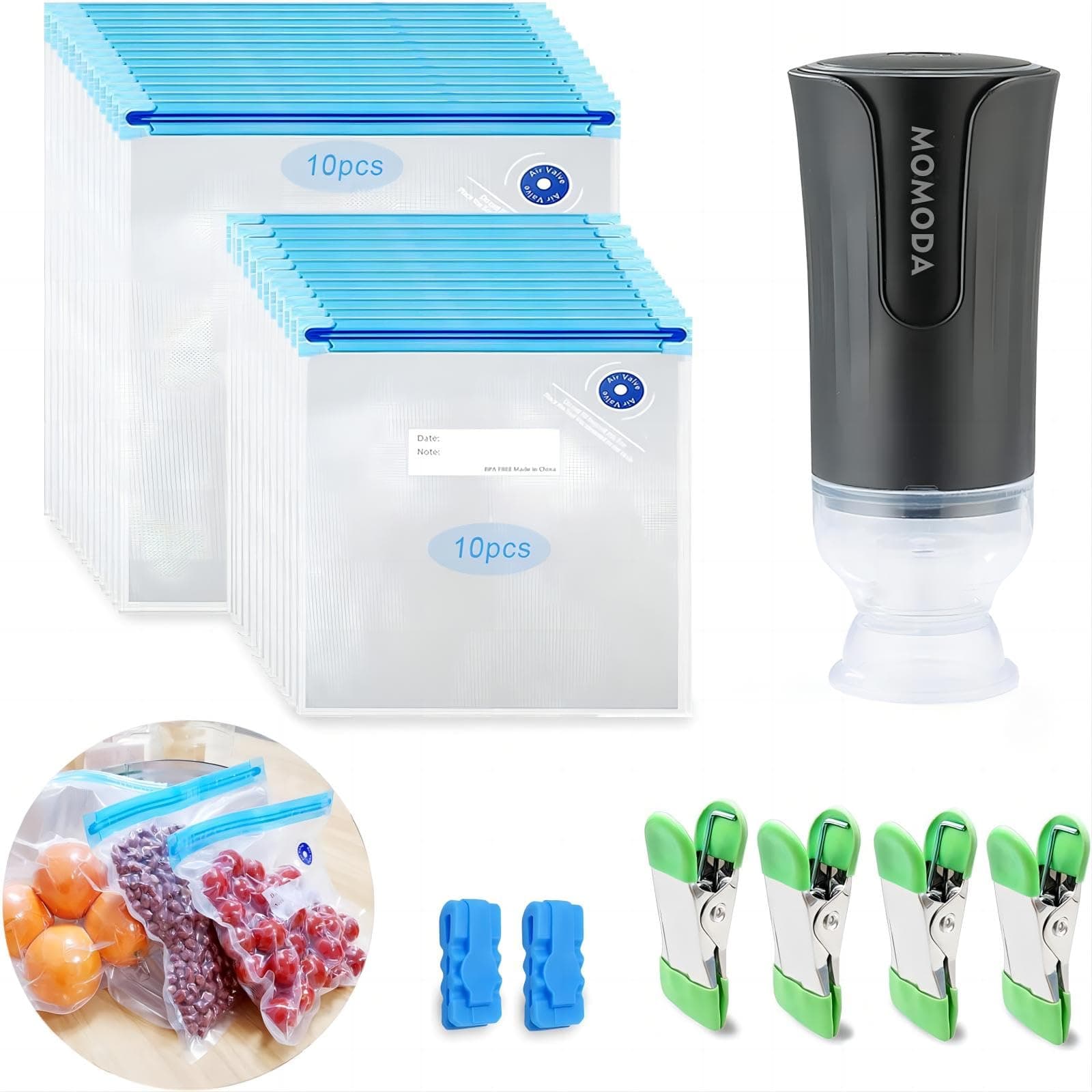 MOMODASous Vide Cooking Bags - Set of 20 | BPA-Free Reusable Vacuum Seal Bags with Air Valve for Joule and Anova Cookers | Freezer Safe Vacuum Food Storage Bags with Upgraded Electric Pump Included