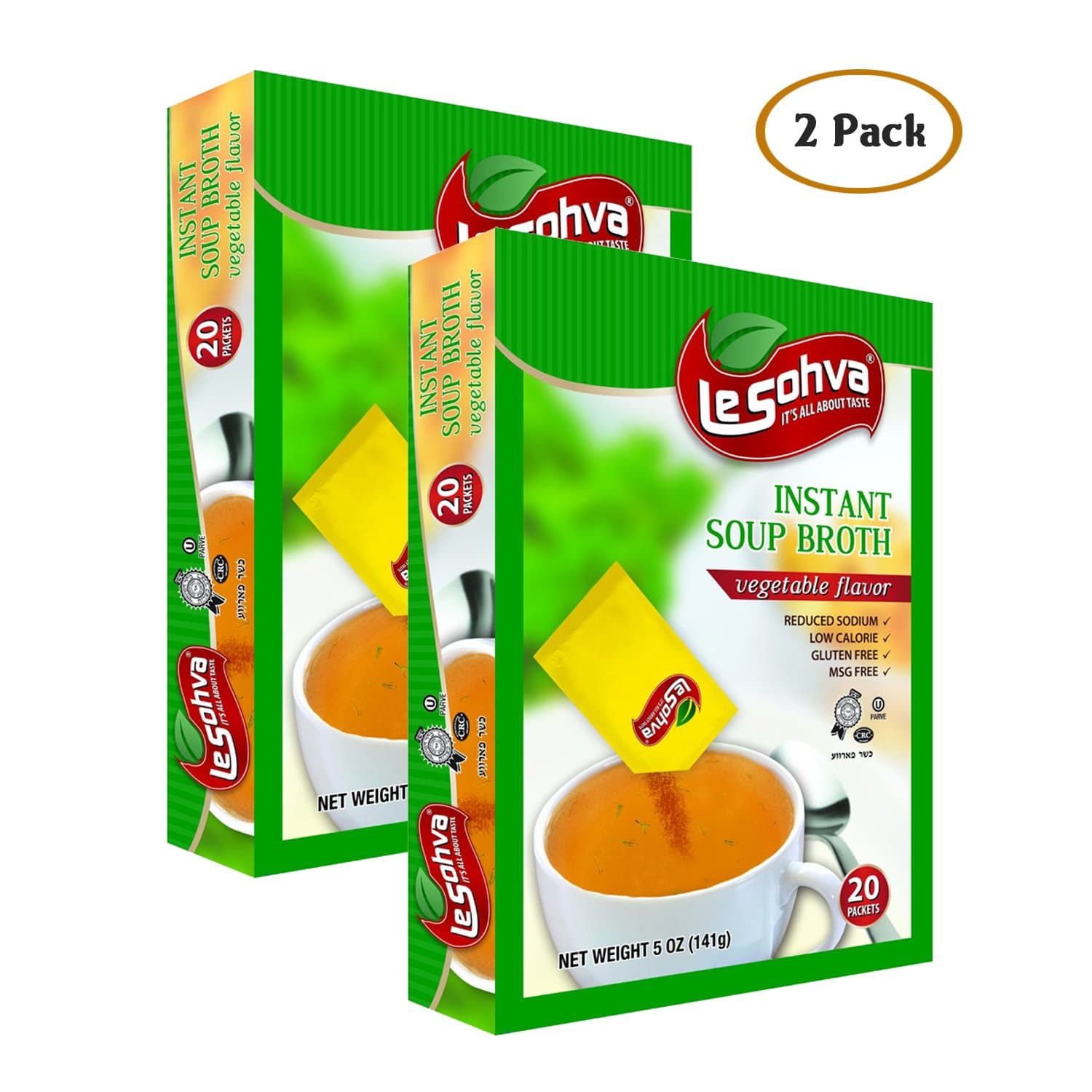 LeSohva Instant Soup Broth Chicken & Vegetable Flavor, MSG / Gluten Free, 20 Packets / Servings (2/pk Vegetable)