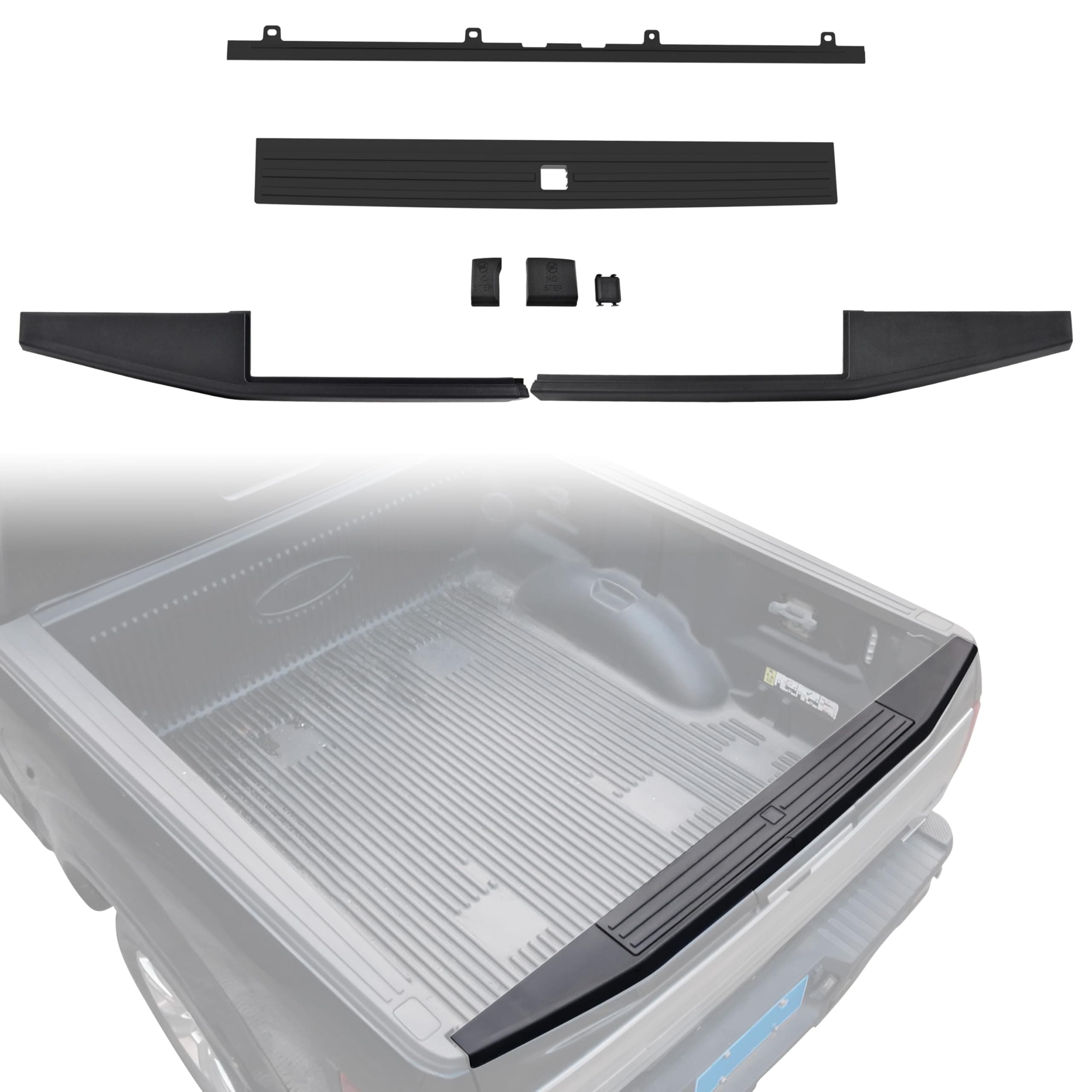 Tailgate Cap Molding Kit for Ford F150 15-20, Combined Smooth Finish OE Style Integrated Step Flexible Flex Step Top Trim Protector Cover for Ford F150 2015-2020 Accessories (Black, 2PCS)