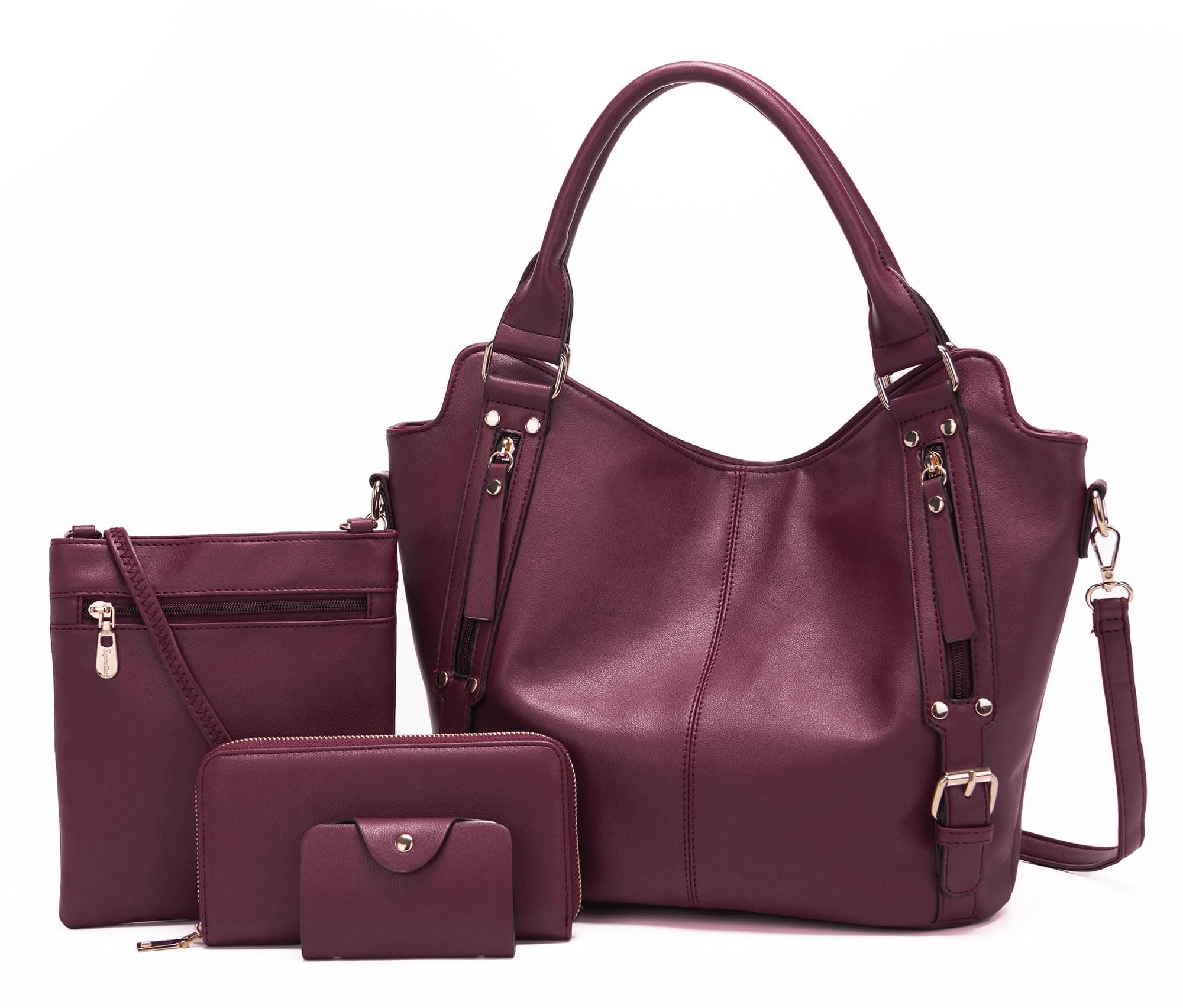 Purses for Women Large Shoulder Handbag Tote PU Leather Hobo Crossbody Bag Ladies Wallet Set 4pcs