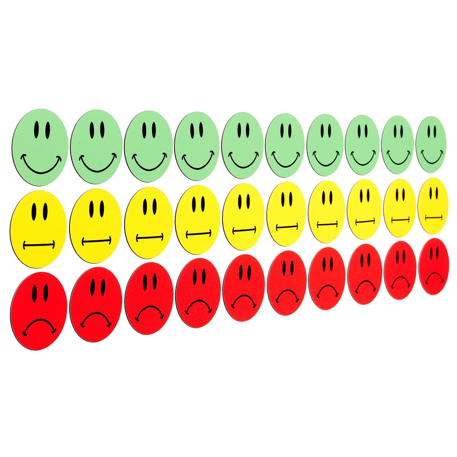 30 Colourful Smiley Face Magnets (10 Red 10 Green Smiling Smiley/Smiley Yellow Neutral/Sad Smiley)/Ø 2 cm/for Presentations Training, Project Work Teaching.