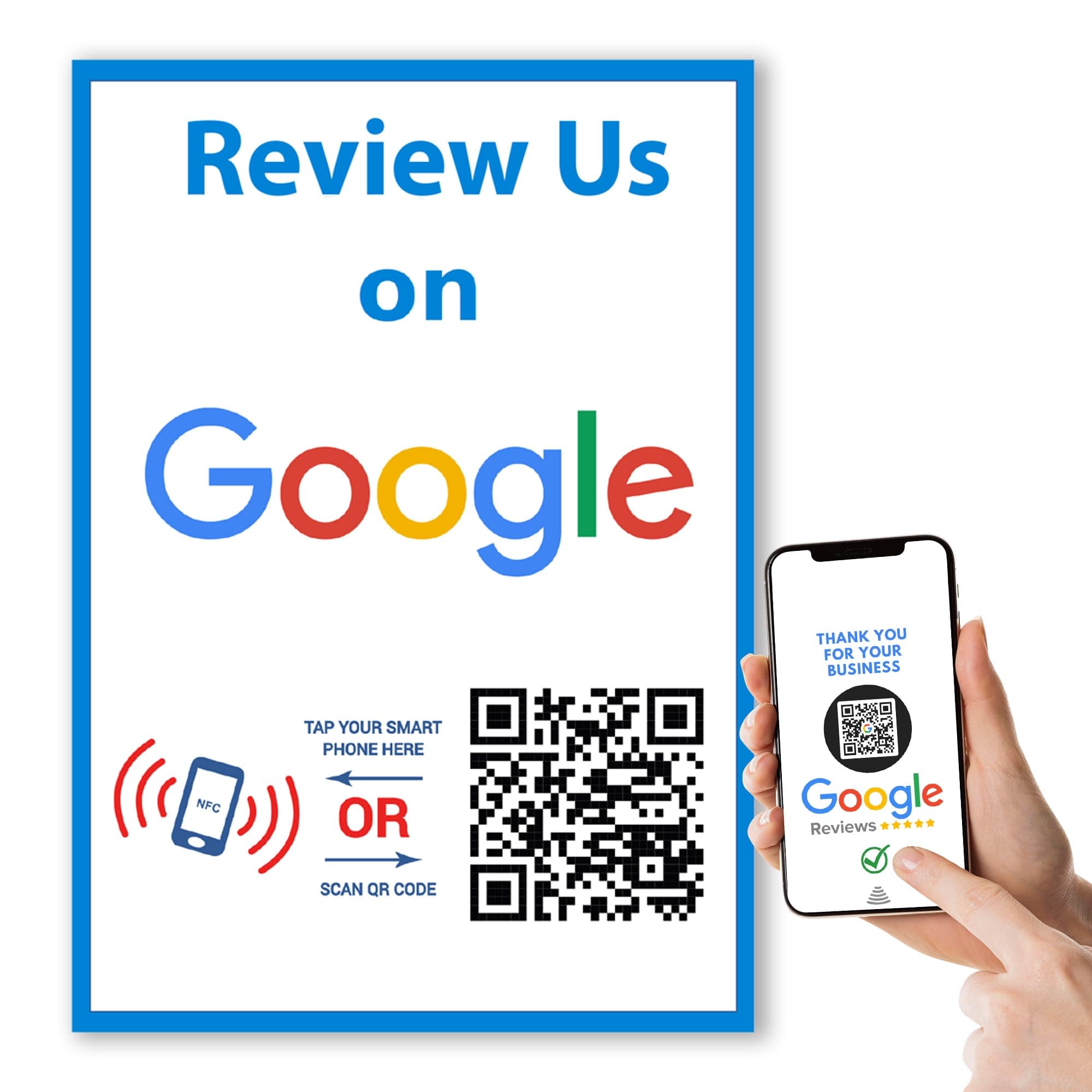 Google Review Sticker - Touchless QR Code and NFC Tag - Two Sided Google Review Tap Card - Tap & Scan Cards for Small Business Marketing - Storefront Window Decal - 4" Wide x 6" High - Re‑programmable