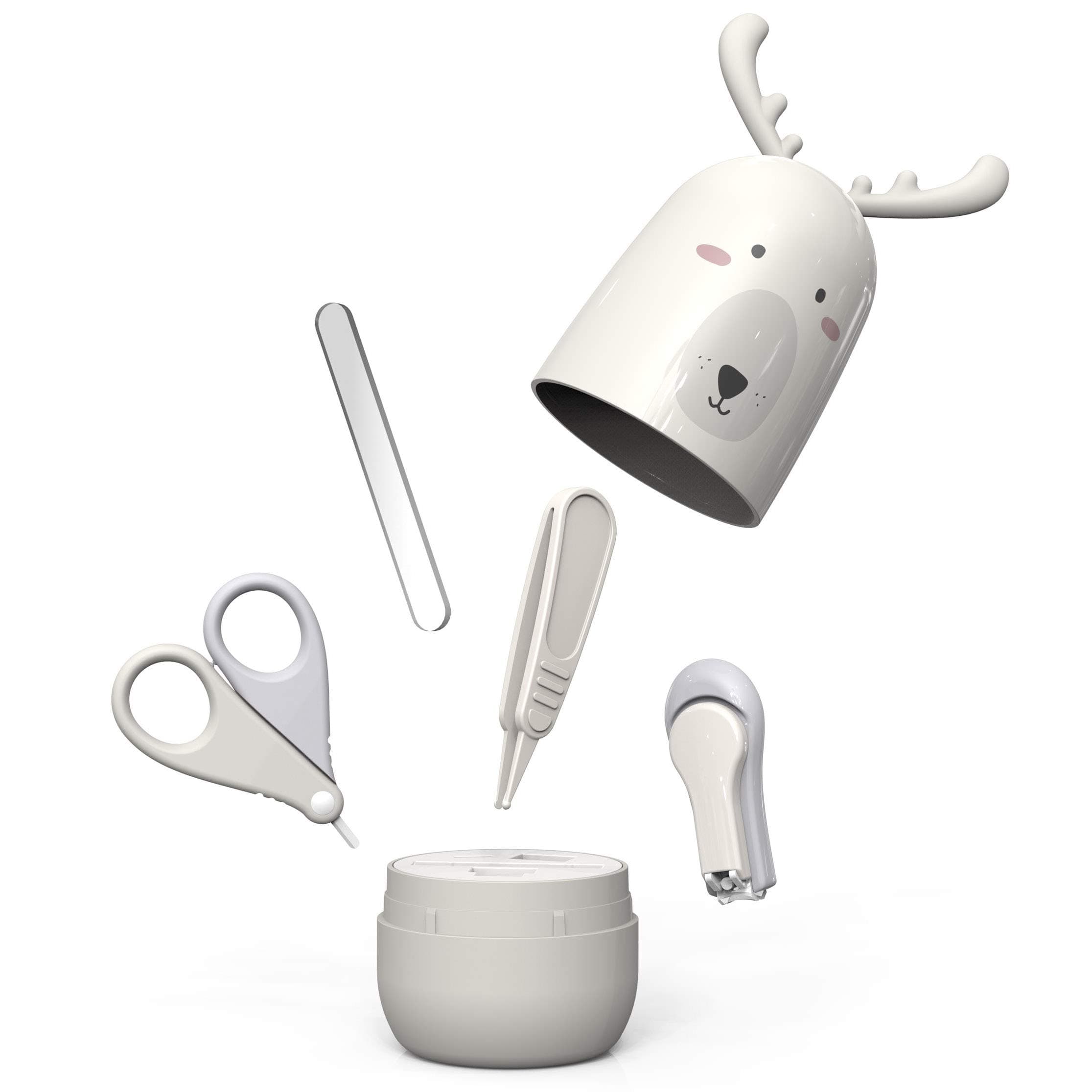 Baby Manicure Set by ARRNEW | 4-in-1 Baby Grooming Kit with Rabbit Case, Baby Nail Clipper, Scissor, File & Tweezer | Baby Nail Care Kit for Newborn, Infant & Toddler (Yellow Grey)