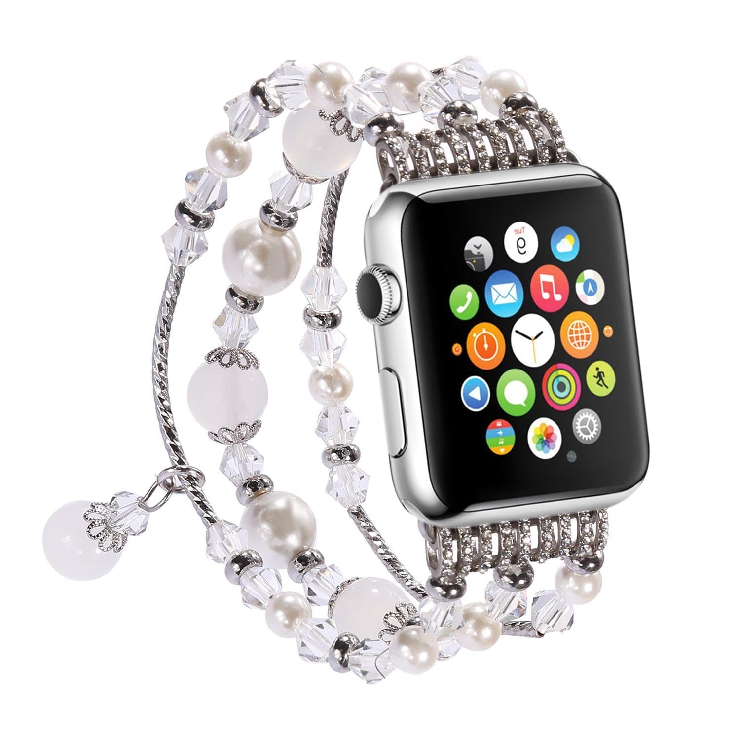 Apple Watch Band, Fashion Handmade Elastic Stretch Faux Pearl Natural Stone Iwatch Bracelet for Apple Watch Series 3 Series 2 Series 1 All Version (38mm) - Women Apple Watch Strap
