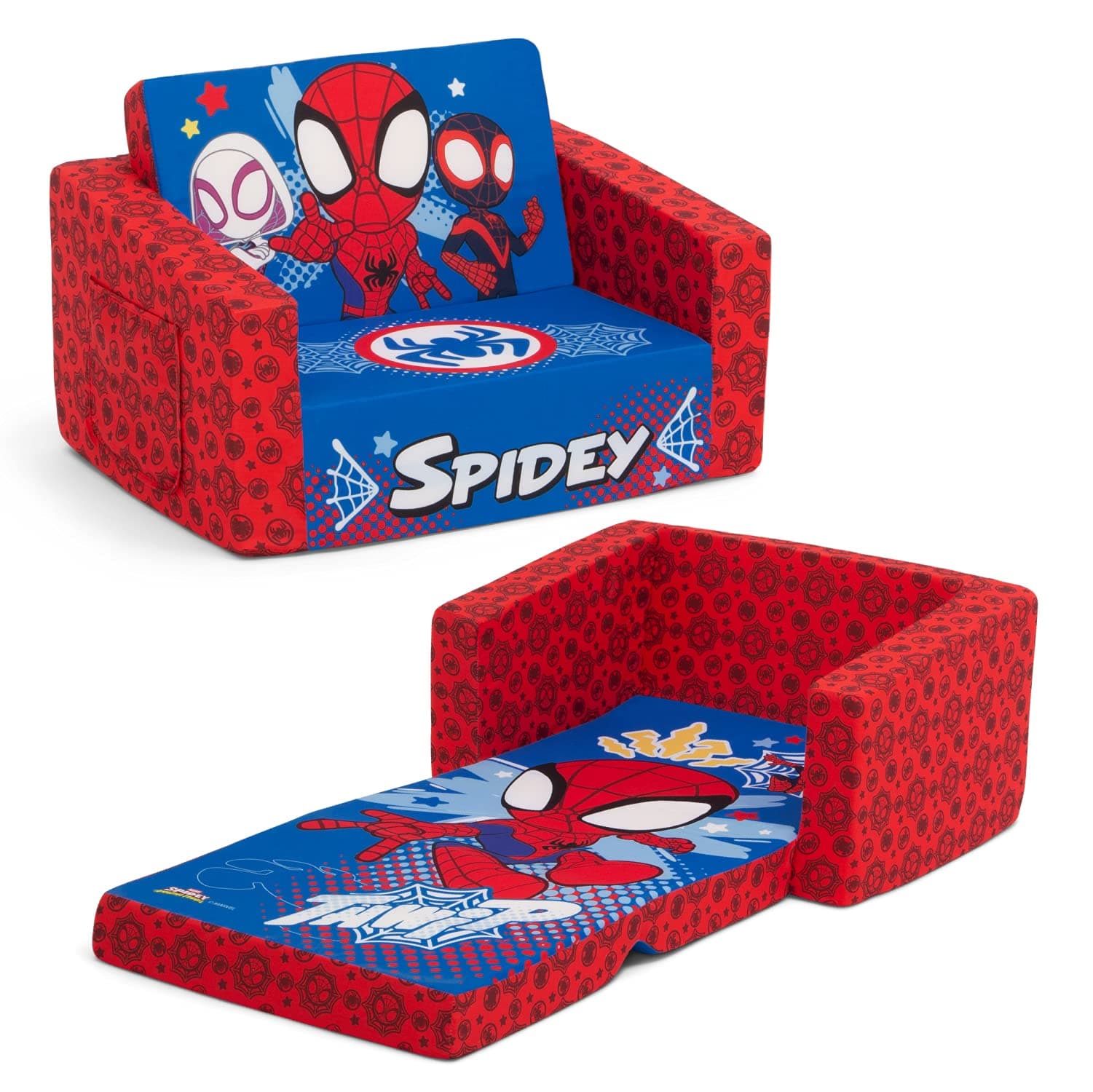 Marvel Spidey and His Amazing Friends Cozee Flip-Out Chair - 2-in-1 Convertible Chair to Lounger for Kids