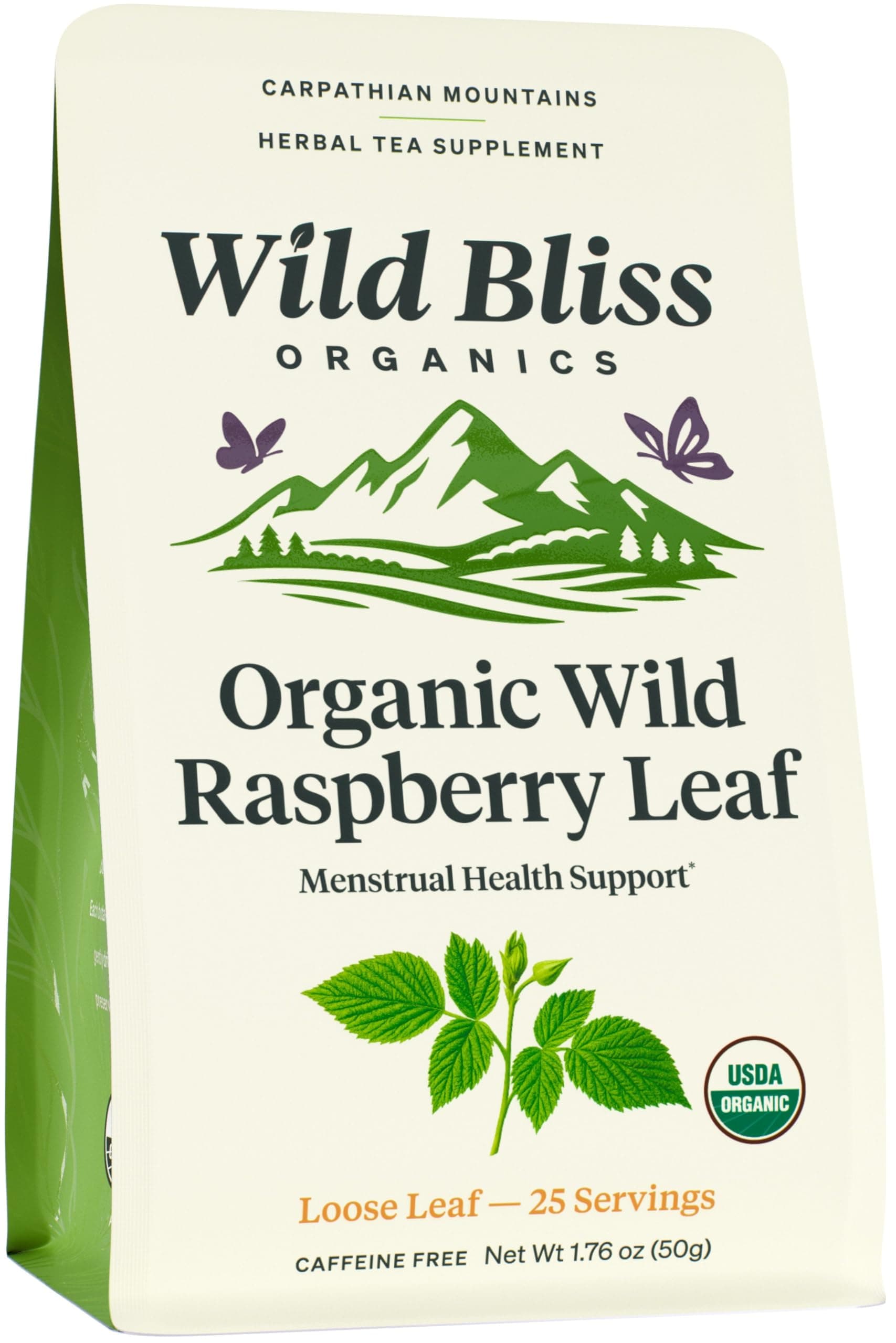 Wild Bliss Organic Red Raspberry Leaf Tea Pregnancy and Menstrual Support - Loose Leaf Herbal Tea - 1.76 Oz - 25 Servings