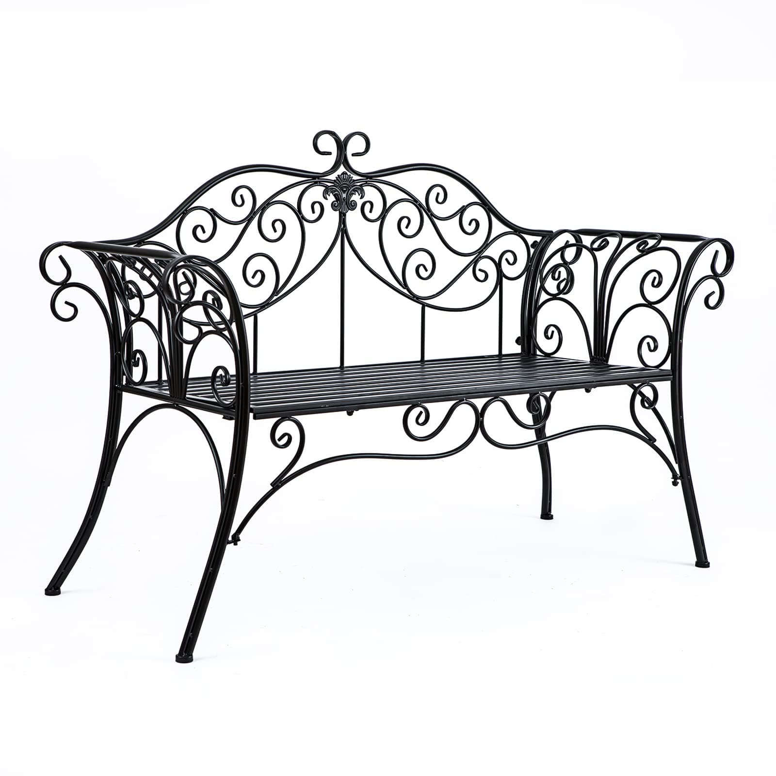 HLC Metal Antique Garden Benches Clearance Outdoor wrought iron Bench 2 Seat with Decorative Cast Iron Backrest Iron Cast Aluminium Bench for Garden,Patio, Porch and Yard Max 250kg (Black)