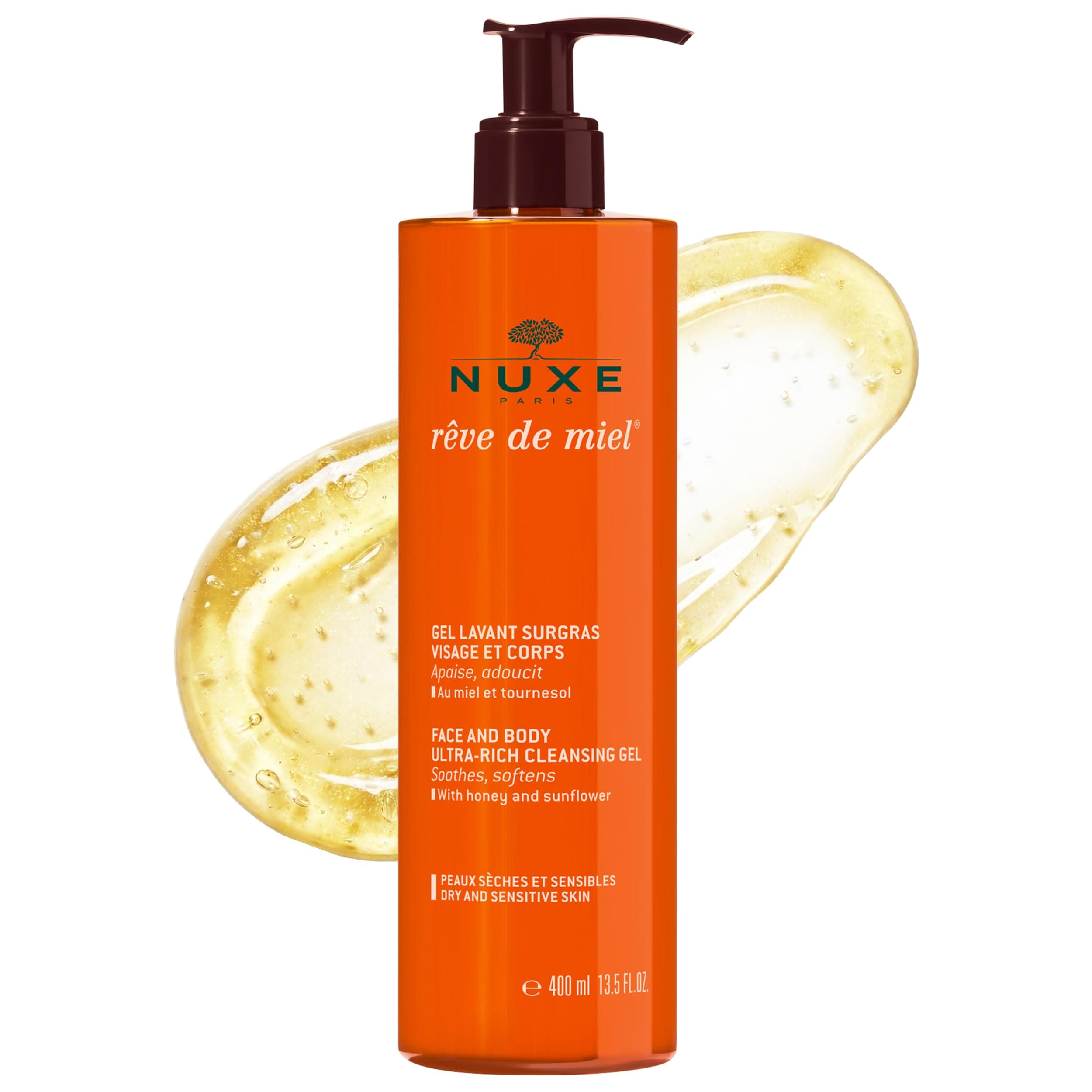 NUXE Rêve de Miel Ultra-Rich Cleansing Gel, Gentle Face & Body Wash, For Dry & Sensitive Skin, Cleanses Without Drying, With Honey & Botanical Ingredients