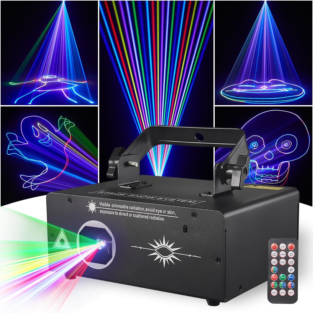 Laser Lights Stage Lights, Gruolin 3D Animation DJ Party Laser Light Full Color with DMX512 & Sound Activated, Perefct for Disco Party Bar Club DJ & Stage Lighting