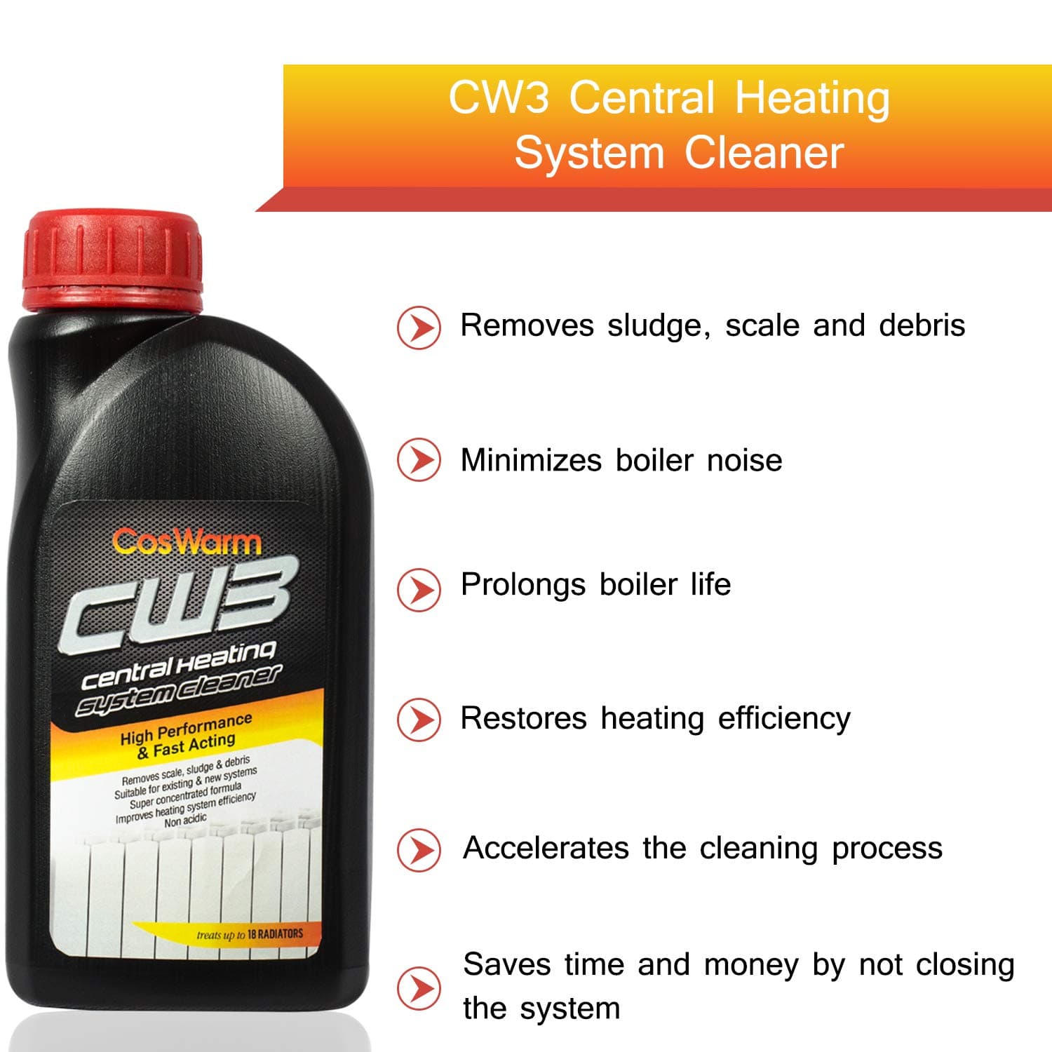 CW3 Central Heating System Cleaner | Treats Up To18 Radiators | Boiler, Radiator & Pipe System Cleaning & Descaling Solution | Cleans & Removes Rust, Debris, Scale, Sludge | Underfloor