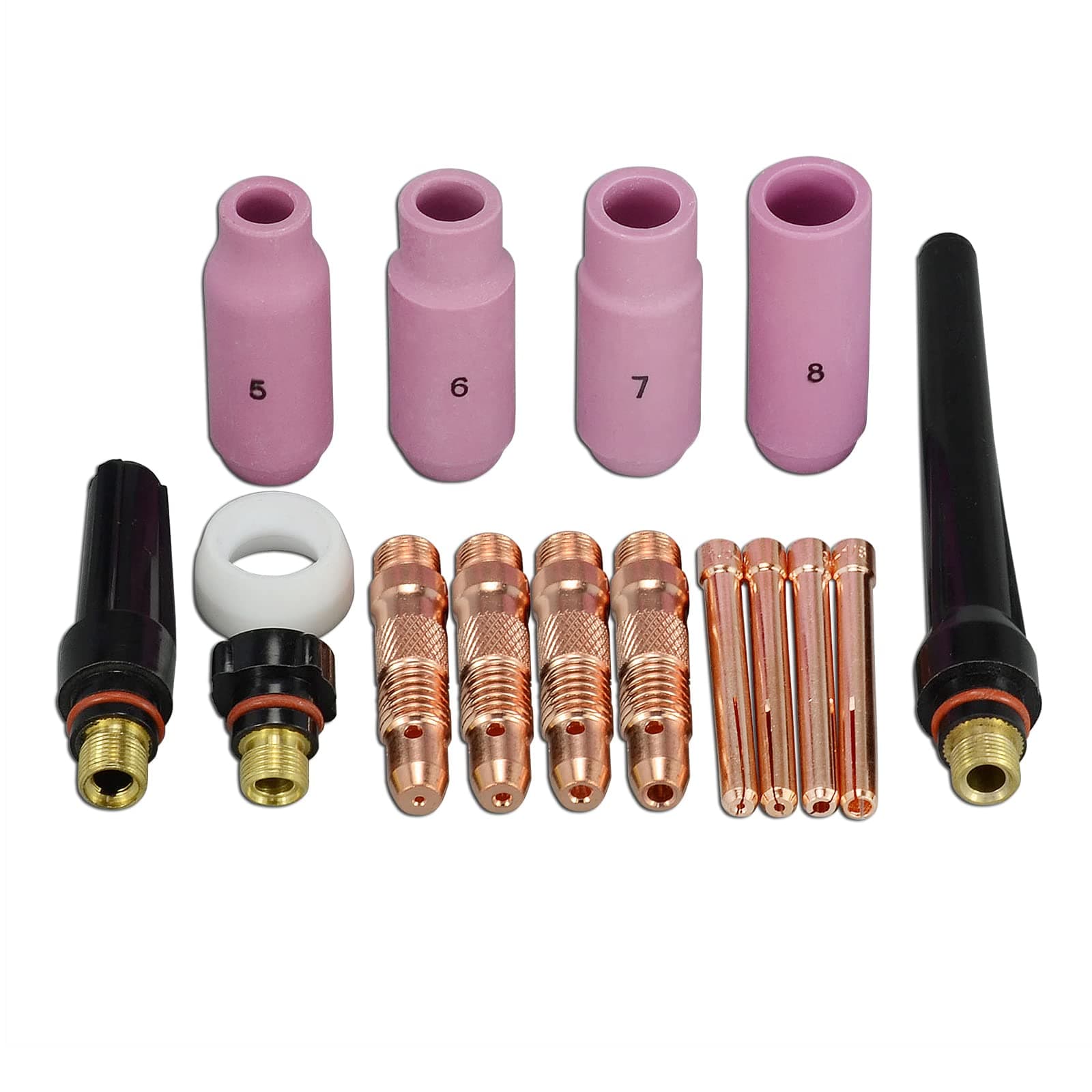 RIVERWELD TIG Collet Bodies 10N30 10N22 1.0mm, 10N31 10N23 1.6mm, 10N32 10N24 2.4mm 10N28 10N25 3.2mm, 406488 Alumina Nozzle Ceramic Cups 10N Series for SR WP 17 18 26 TIG Welding Torch 16pcs