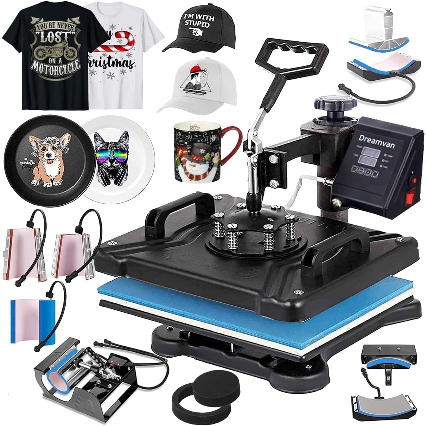 8 in 1 Heat Press Machine for t Shirts Professional Heat Transfer Machine12" X 15" Swing Away Shirt Printing Multifunctional Sublimation Machine Digital Shirt Pressing Machine for Tshirt,Hat,Mug,Plate