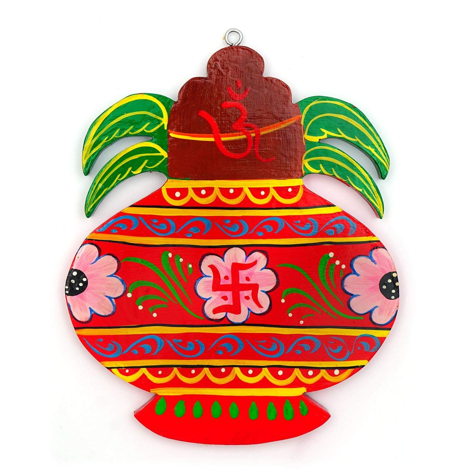 Fine Craft India Swastik Kalash Hand Made Wooden Wall Hanging | Wall Decor for Positive Energy for Home and Office (L:- 6.5 x W:- 0.5 x H:- 8 Inch, Color May Vary)