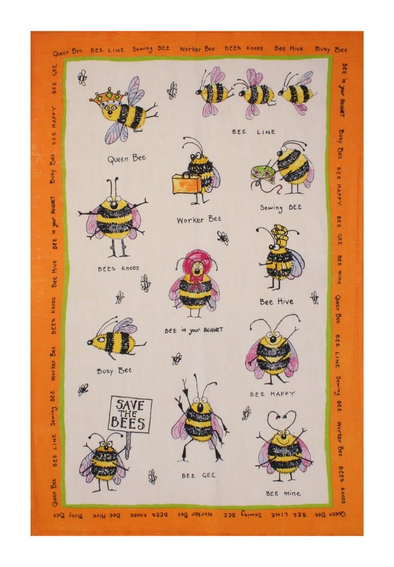 Ulster Weavers 29.1"x18.9" Ann Edwards Bees Design Linen Tea Towel