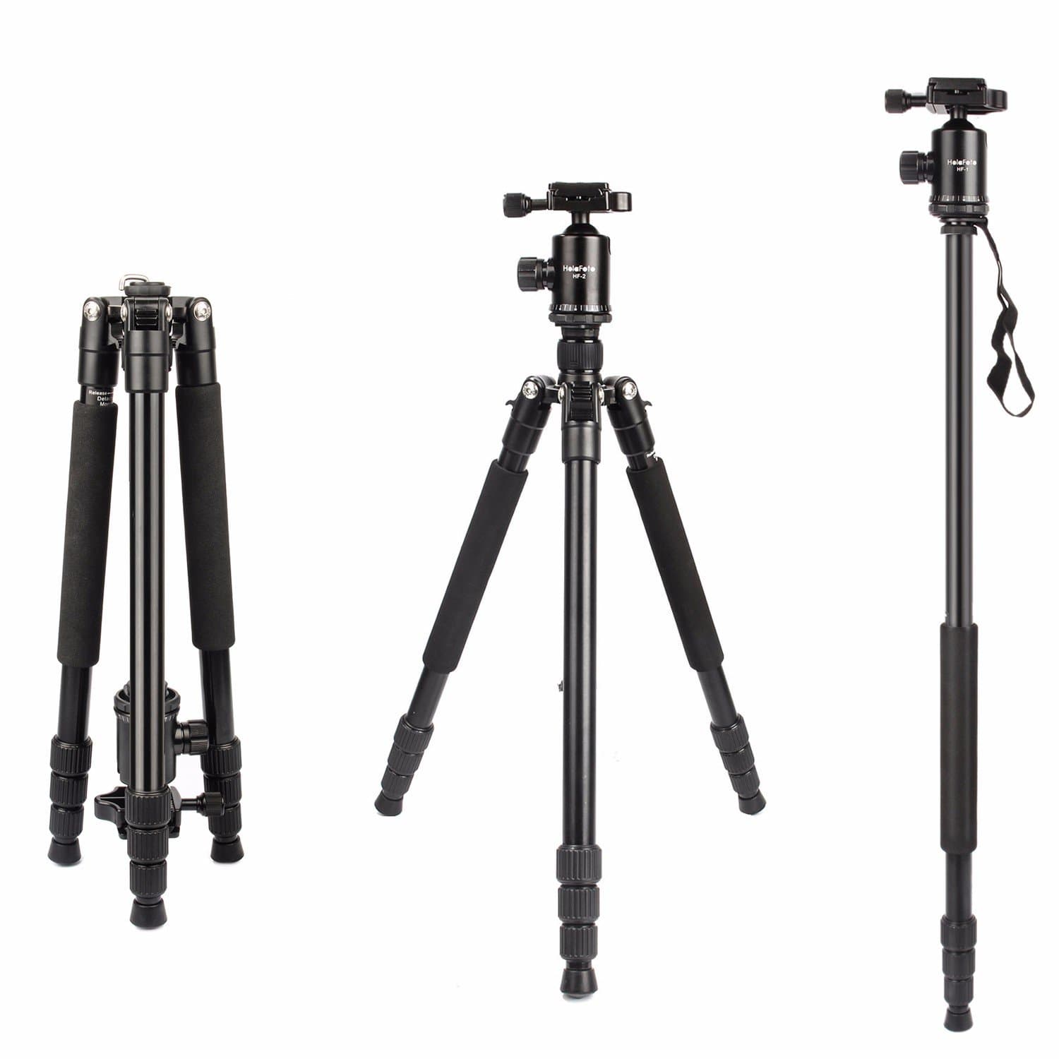 Camera Tripod, HolaFoto 65'' Travel Monopod Light Weight Aluminum Alloy Legs &Panorama Ball Head for DSLR Camera Canon Nikon Sony Fuji-Film, Pentax, Lumix, Olympus DSLR DV- T2 Black