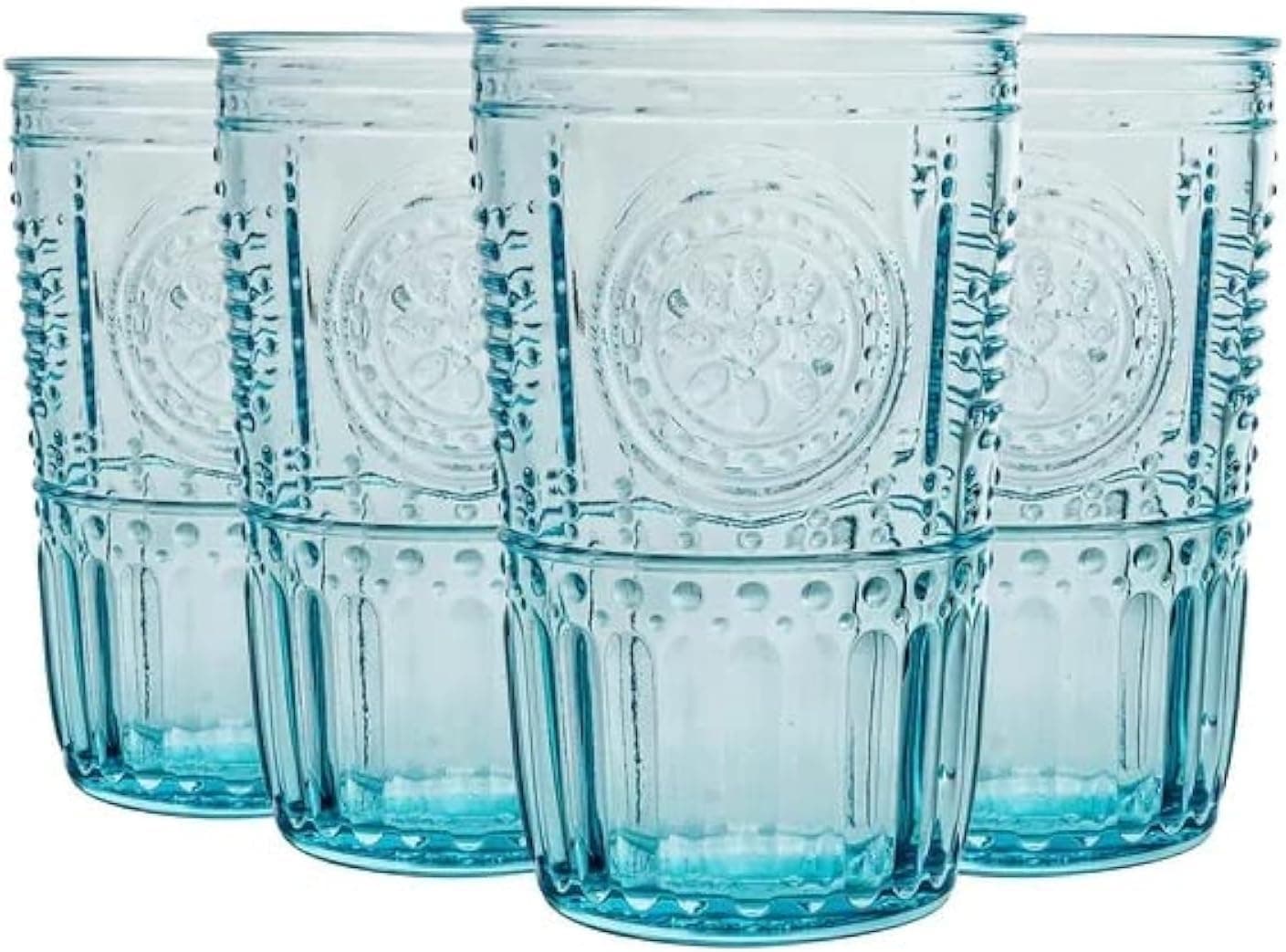 Romantic 16 oz. Cooler Beverage Glasses for Cold Drinks, Juices, and Cocktails, Set of 4, Light Blue