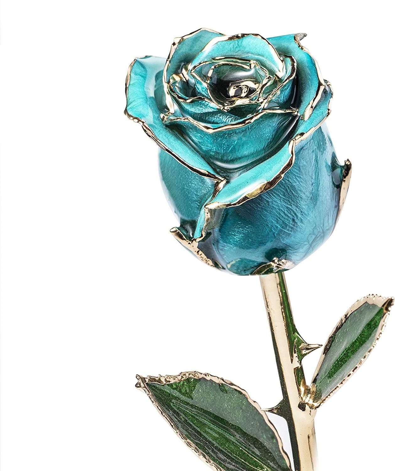 DeFaith Real Rose 24K Gold Dipped, Forever Gifts for Her Valentines Day Anniversary Wedding and Proposal, Attractive Luster and Natural Shape - Teal Blue with Moon Stand
