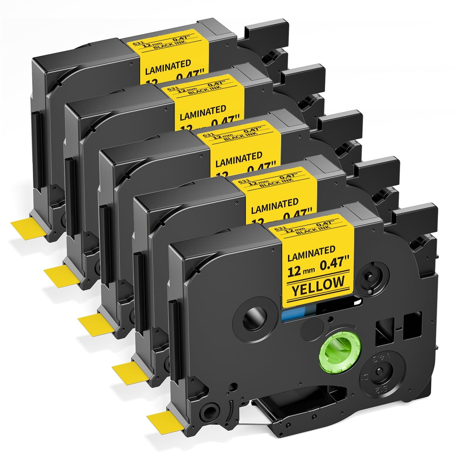 Label KINGDOM Yellow Tape Replace for Brother TZe-631 Tz-631 Black on Yellow Label Tape 12mm 0.47 Inch Laminated Work with P-Touch Label Maker PT-D210 PT-H110 PT-D220 PTD400 PT-D600 PT1280, 5-Pack