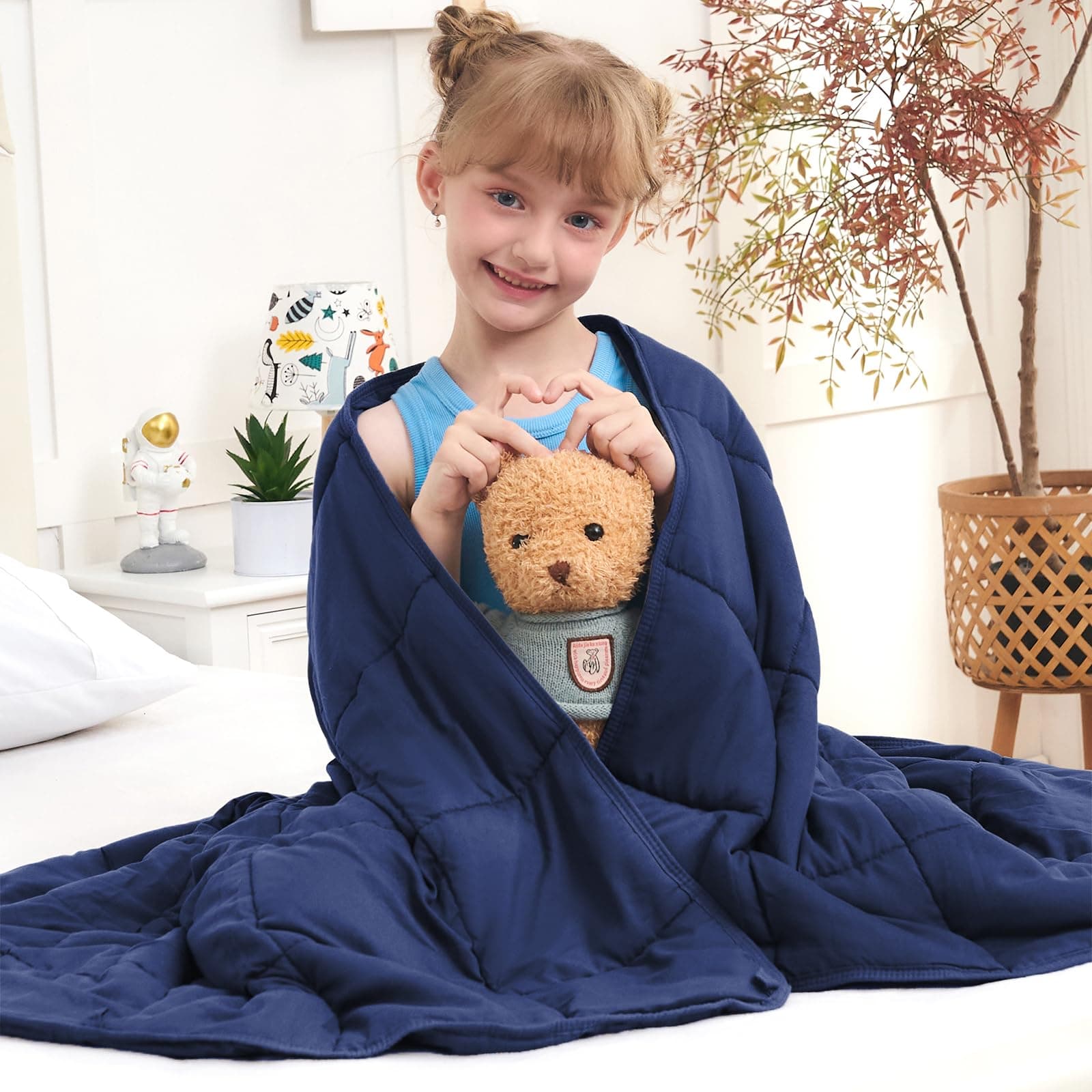Weighted Blanket Kids (10lbs, 40"x60" Throw Size) - Cooling and Breathable Heavy Blanket for 80-120lbs with Premium Glass Beads - Soft Thick Blankets for All-Season Sleeping Comfort - Navy