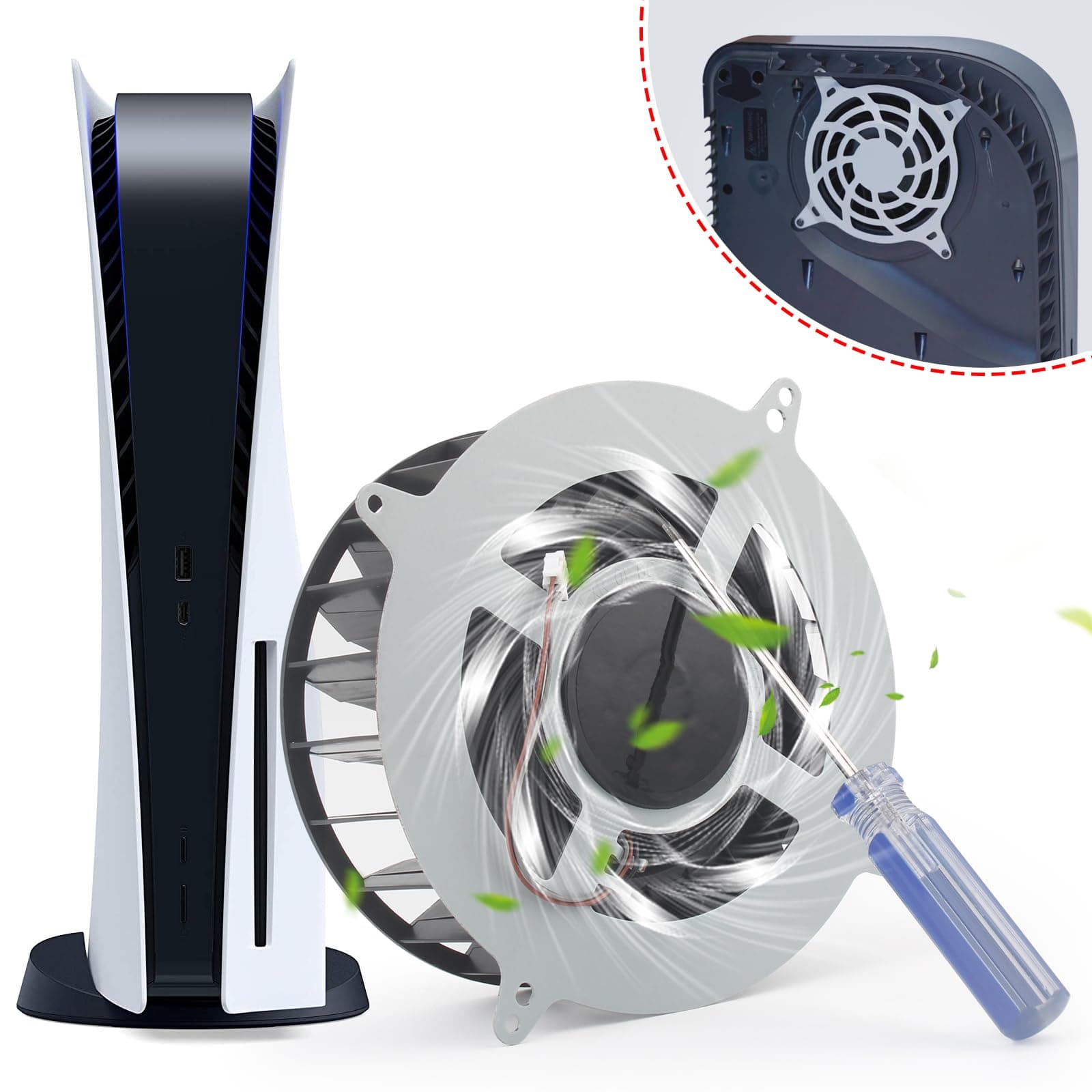 Internal Cooling Fan Replacement for Sony PlayStation 5 PS5 23 Blades Fan 17 Blades Fan Cooler PS5 CPU Cooling Fan with T8 Screwdriver