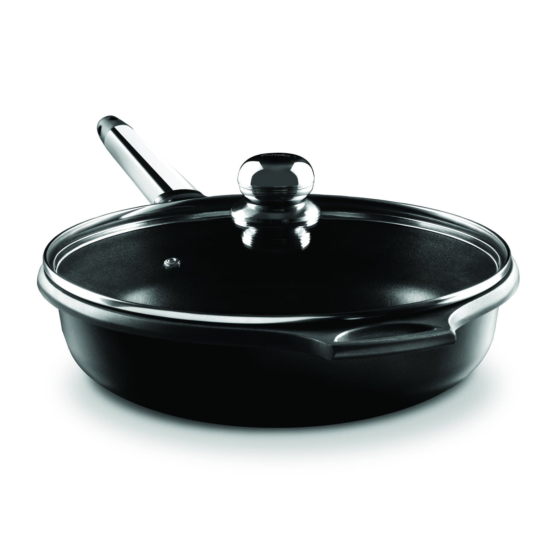 Fundix 30 cm/ 4.5 Litre Nonstick Cast Aluminium Induction Sauté Pan with Tempered Glass Lid and Removable Handle, Violet