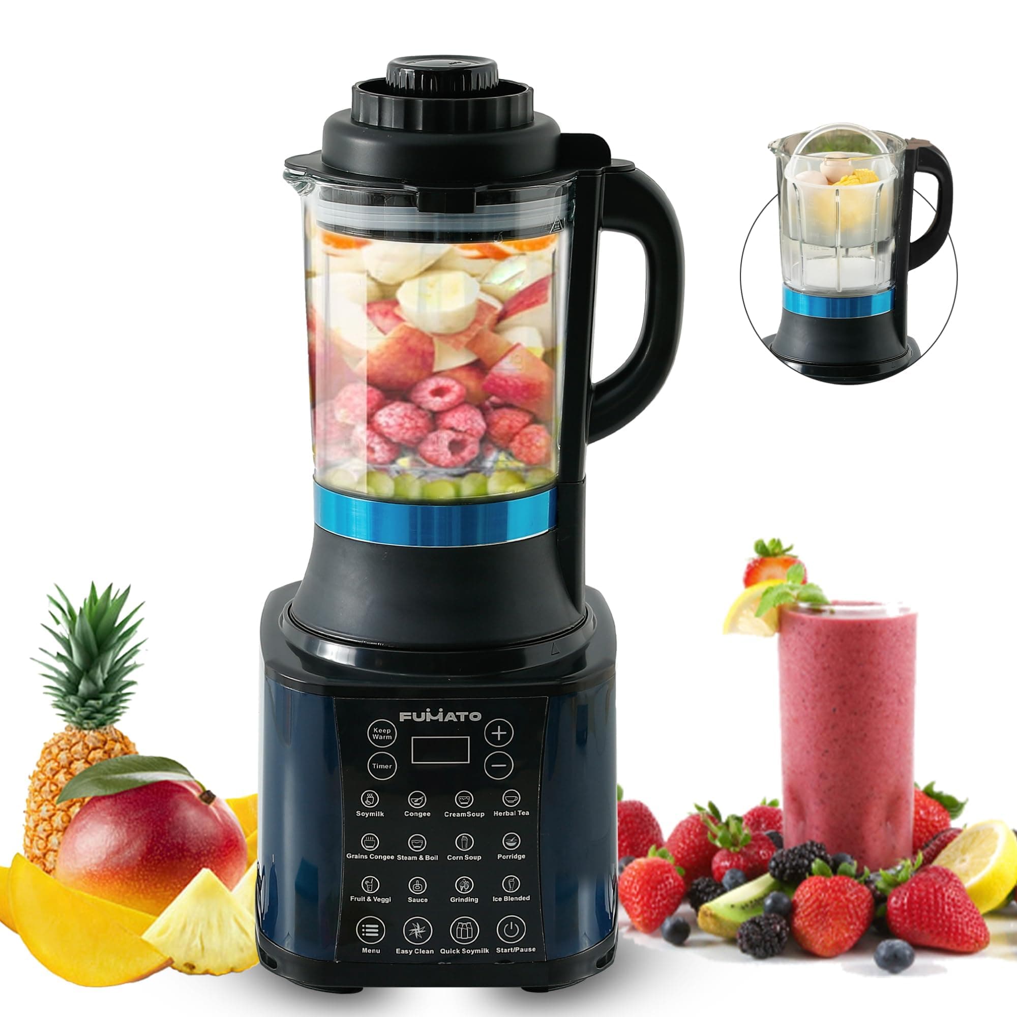 FUMATO 10 in 1 Professional Blender 1.75L | 10 Presets with Keep Warm Function | Suitable for Soup, Juice, Nut Milk, Baby Food, Tea | Powerful 100% Copper Motor | 800W