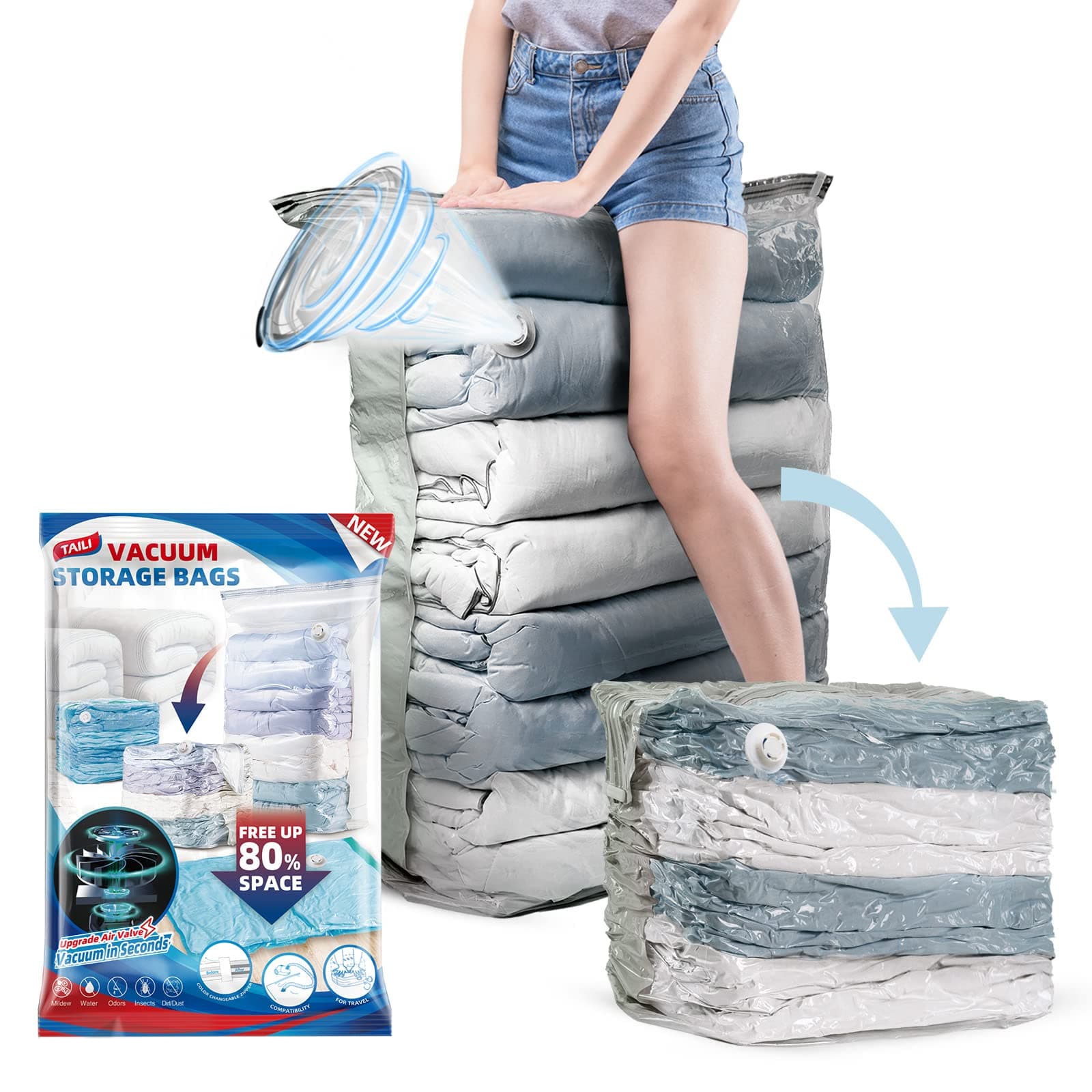 TAILI Cube Vacuum Space Saving Bag Jumbo Size 31x40x15 Inch Extra Large Compression Closet Organizer Storage Bag for Comforter, Pillow, Bedding, Blanket, Coat, No Pump Required