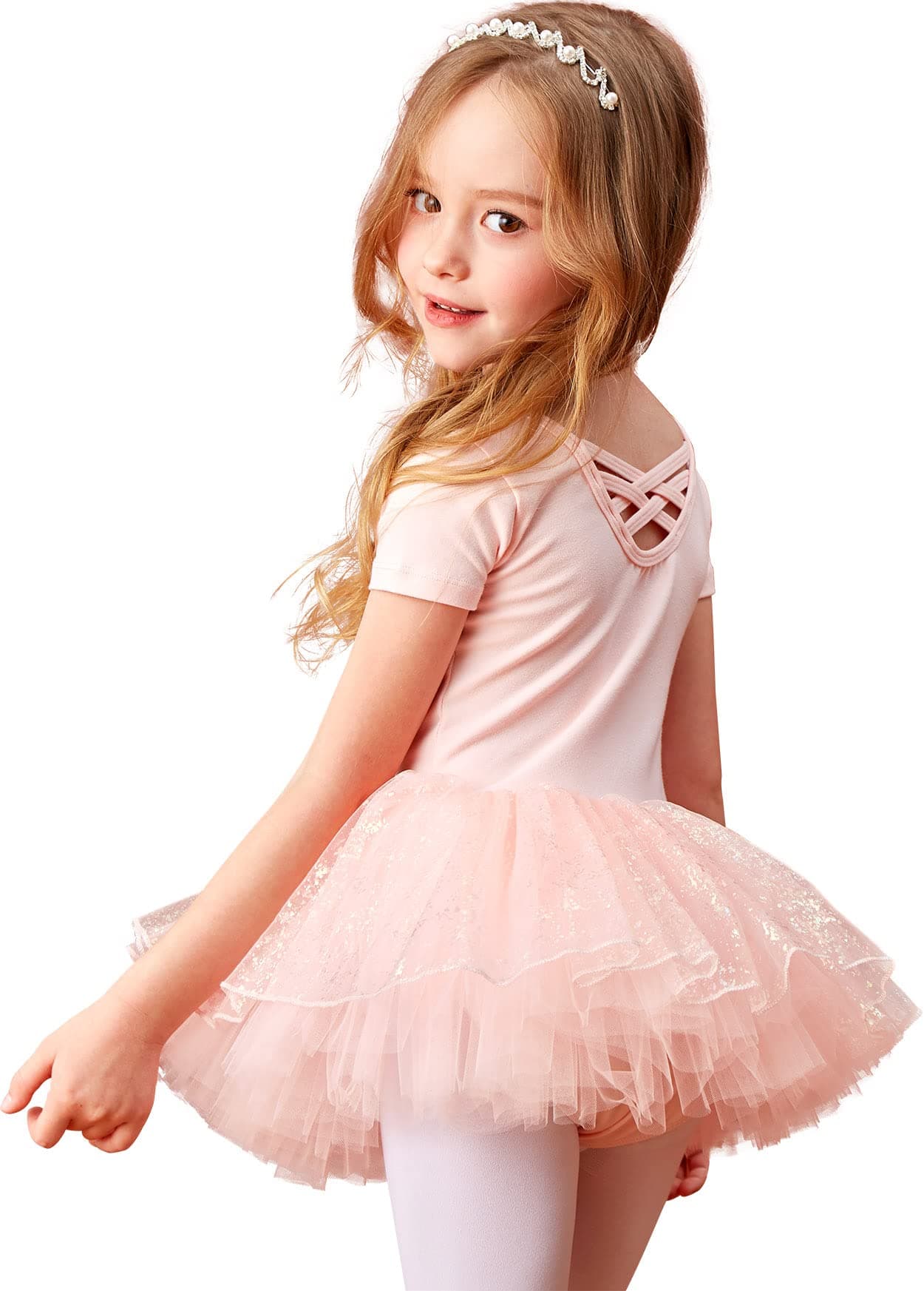 Fly Short Sleeve Lace Dance Ballet Tutu Leotard Ballerina Outfit for Toddler Girls