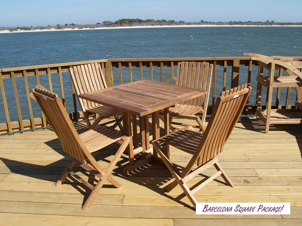 Windsor's Premium Grade A Teak 35" Square Dropleaf Table w/4 Java Folding Chairs w/Lumbar Support Back,5 Yr Wrty,World's Best Outdoor Furniture! Assembled