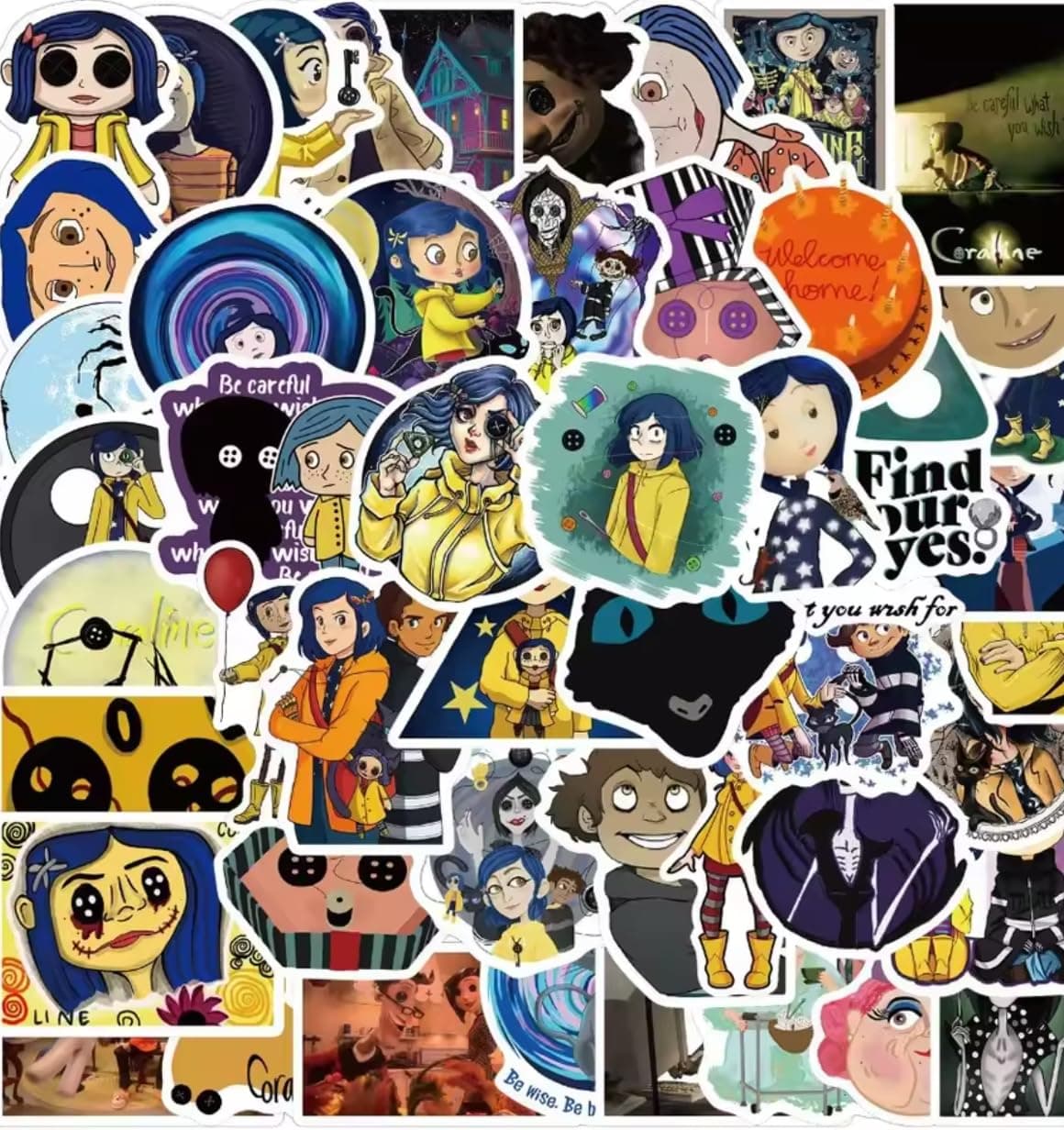 N&S Coraline & The Secret Door Stickers for Water Bottles 50 Pcs Cute,Waterproof,Aesthetic,Trendy Stickers for Teens,Girls Perfect for Waterbottle,Laptop,Phone,Travel Extra Durable Vinyl