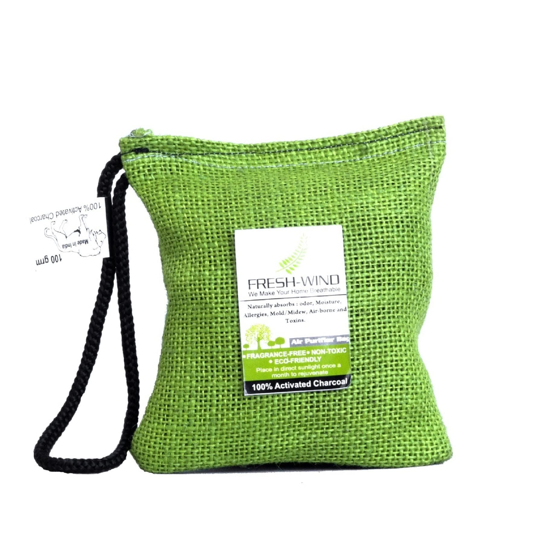 Freshwind Non-Electric 100% Activated Charcoal Air Purifier, Deodorizer, Odor Absorber and Dehumidifier for Wardrobe, Fridge, Shoe Rack, Cars and Home - 100g (Activated_Carbon)