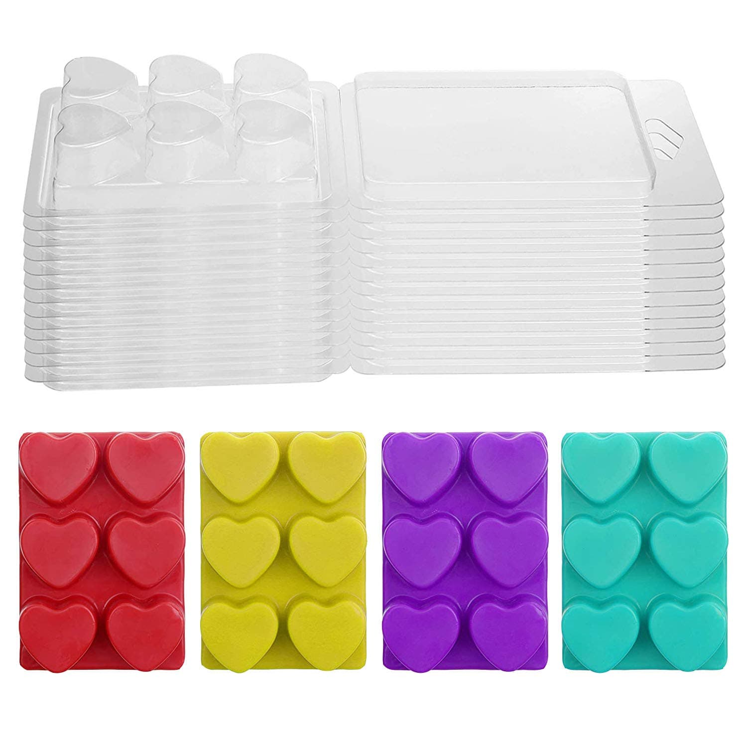 Wax Melt Molds Heart Shape - Clear Wax Molds Plastic Wax Melt Clamshells (100-Packs)